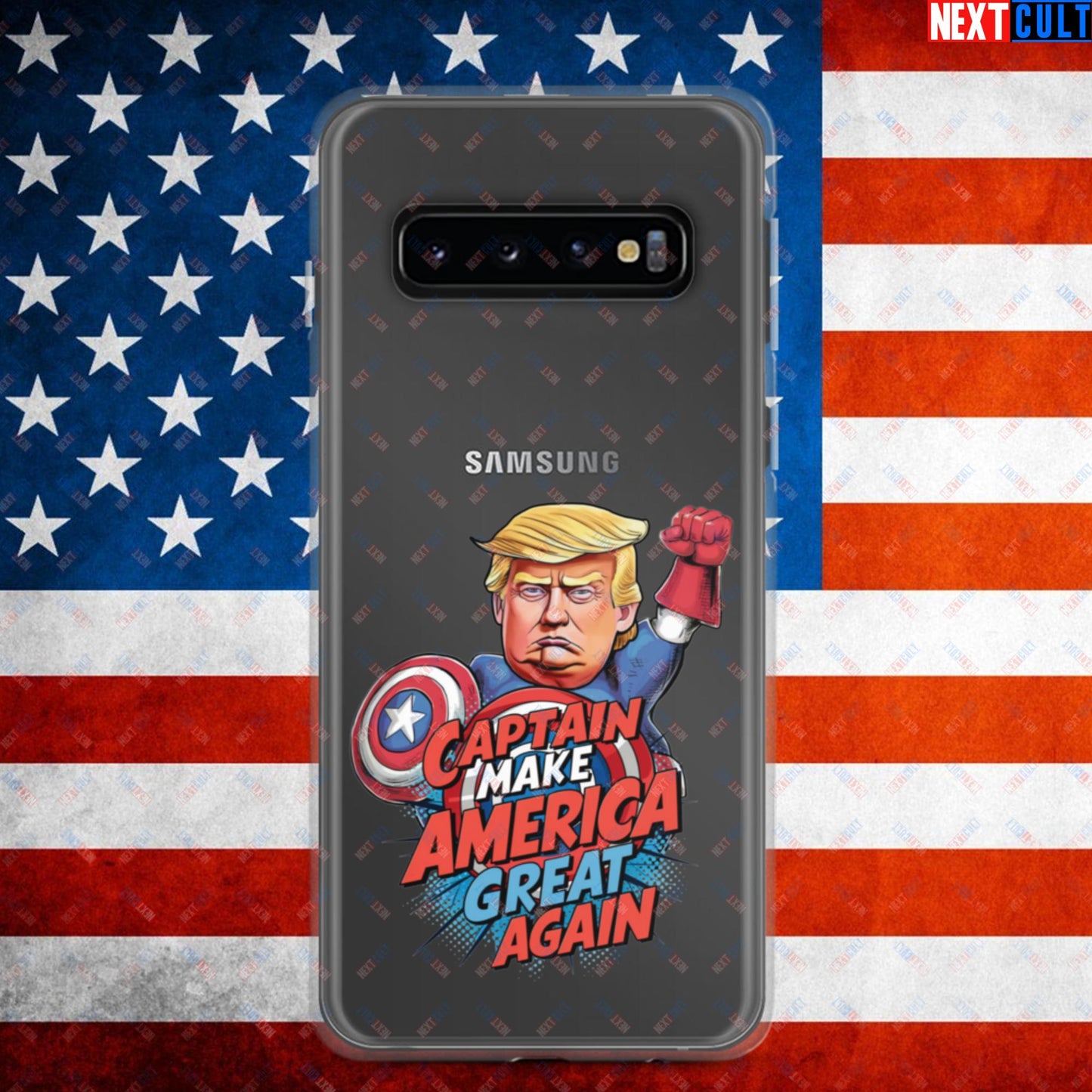 Funny Donald Trump Captain Make America Great Again MAGA Clear Case for Samsung Samsung Galaxy S10 Mobile Phone Cases Conspiracy Theories Donald Trump Politics Republicans Next Cult Brand