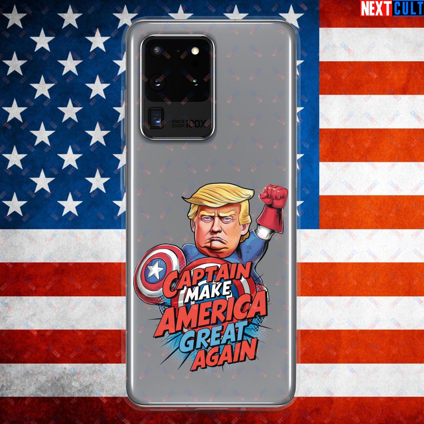 Funny Donald Trump Captain Make America Great Again MAGA Clear Case for Samsung Samsung Galaxy S20 Ultra Mobile Phone Cases Conspiracy Theories Donald Trump Politics Republicans Next Cult Brand