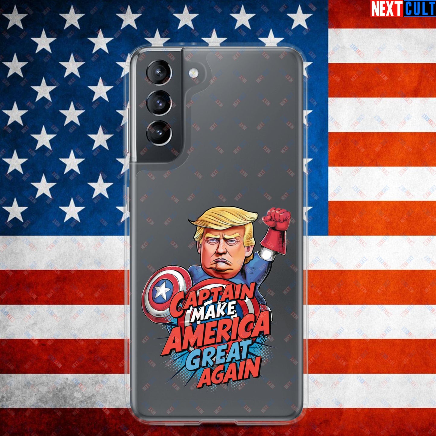Funny Donald Trump Captain Make America Great Again MAGA Clear Case for Samsung Samsung Galaxy S21 Mobile Phone Cases Conspiracy Theories Donald Trump Politics Republicans Next Cult Brand