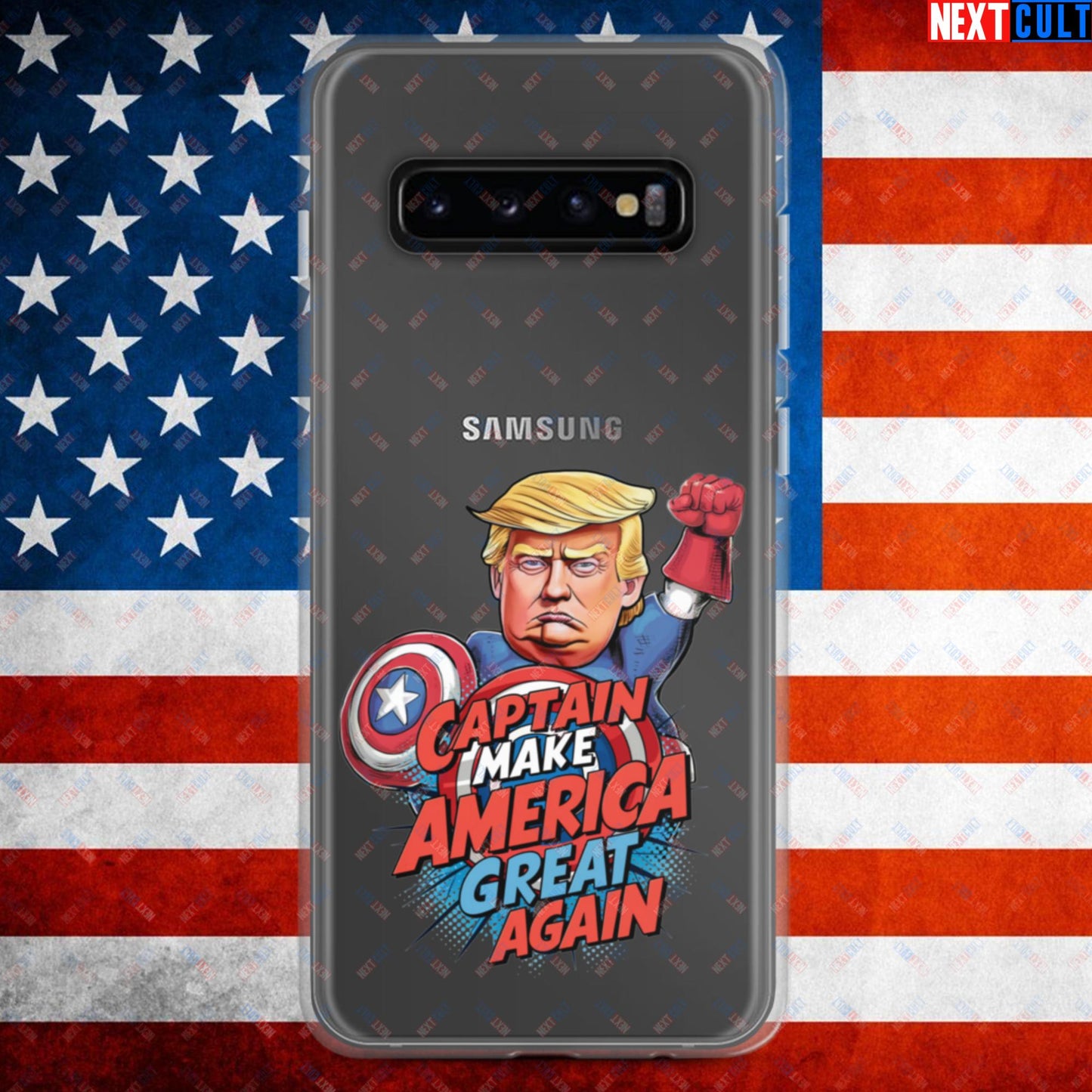 Funny Donald Trump Captain Make America Great Again MAGA Clear Case for Samsung Samsung Galaxy S10+ Mobile Phone Cases Conspiracy Theories Donald Trump Politics Republicans Next Cult Brand