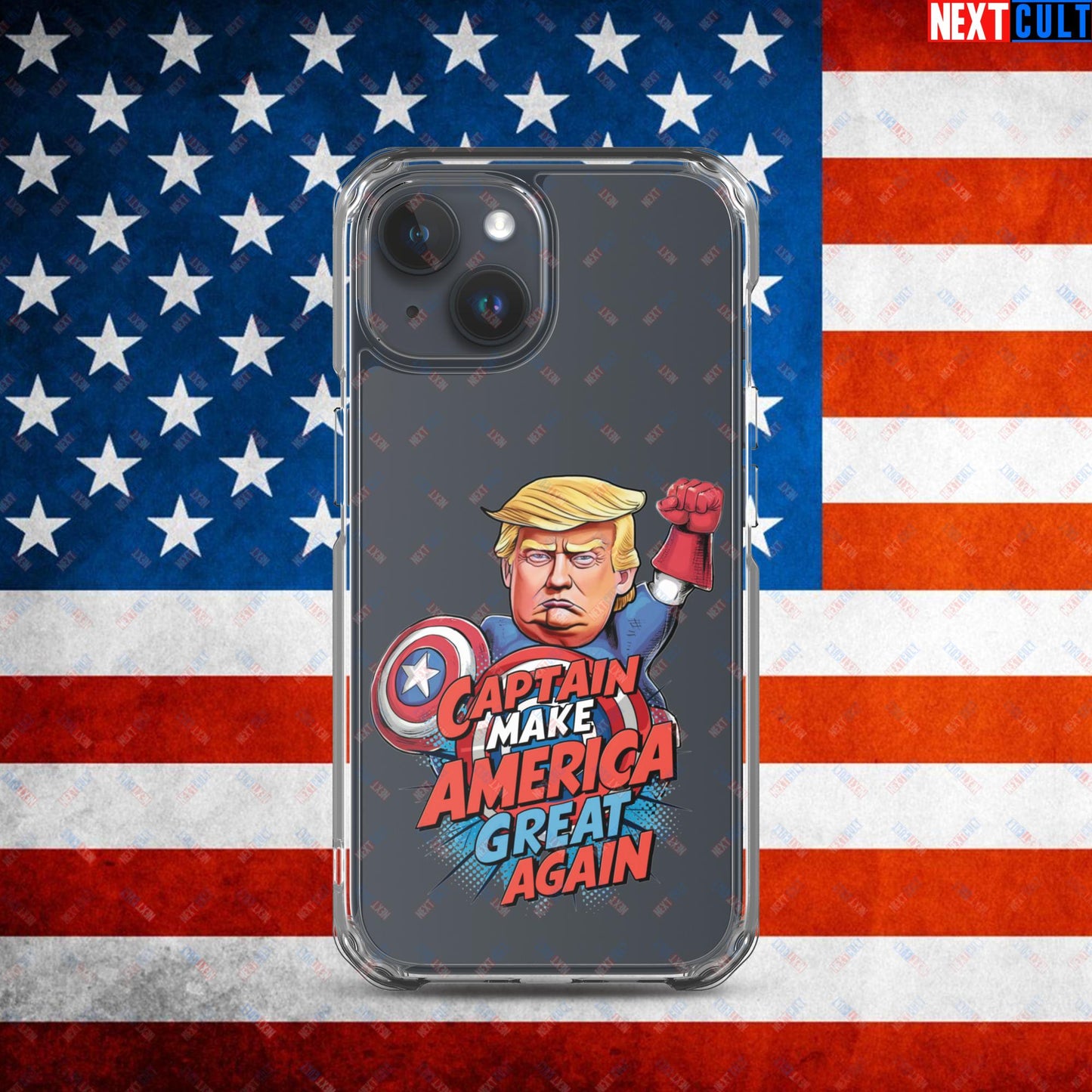 Funny Donald Trump Captain Make America Great Again MAGA Clear Case for iPhone iPhone 15 Mobile Phone Cases Conspiracy Theories Donald Trump Politics Republicans Next Cult Brand