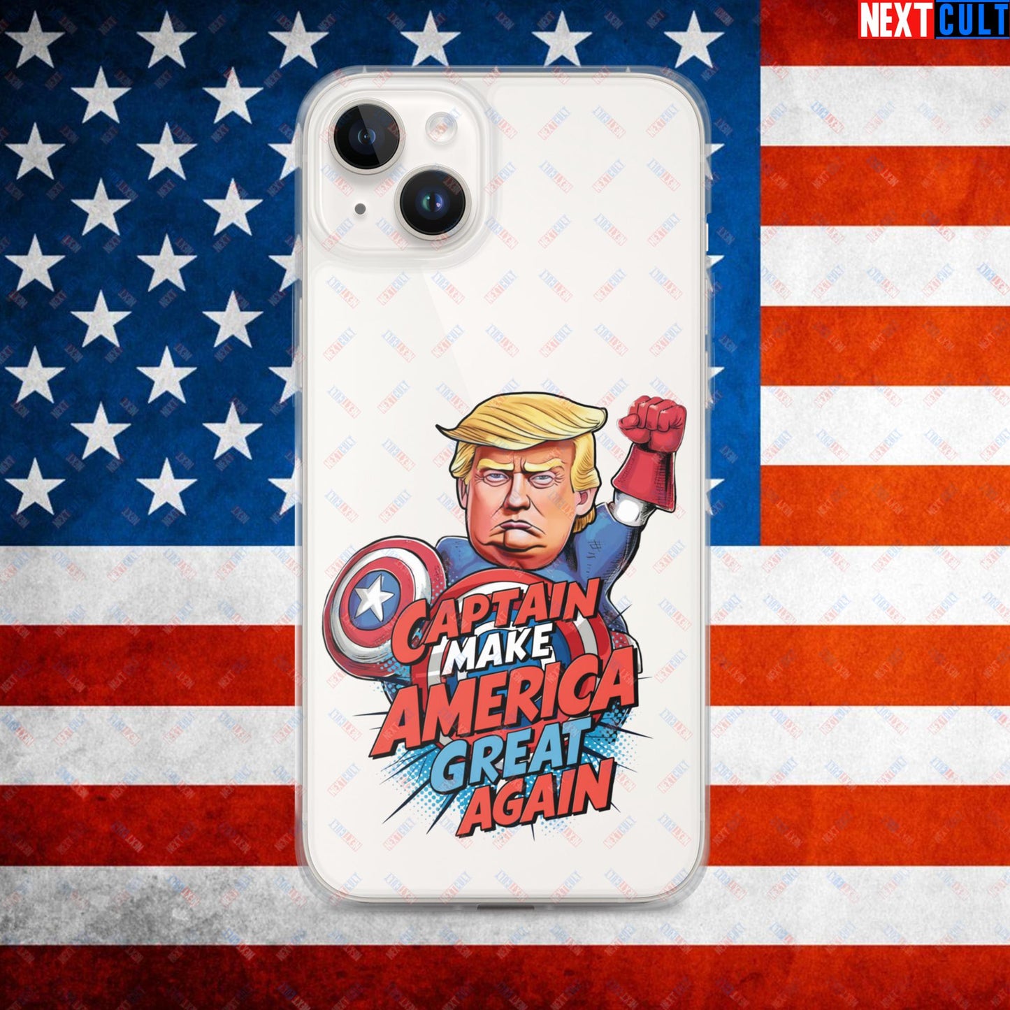 Funny Donald Trump Captain Make America Great Again MAGA Clear Case for iPhone iPhone 14 Plus Mobile Phone Cases Conspiracy Theories Donald Trump Politics Republicans Next Cult Brand