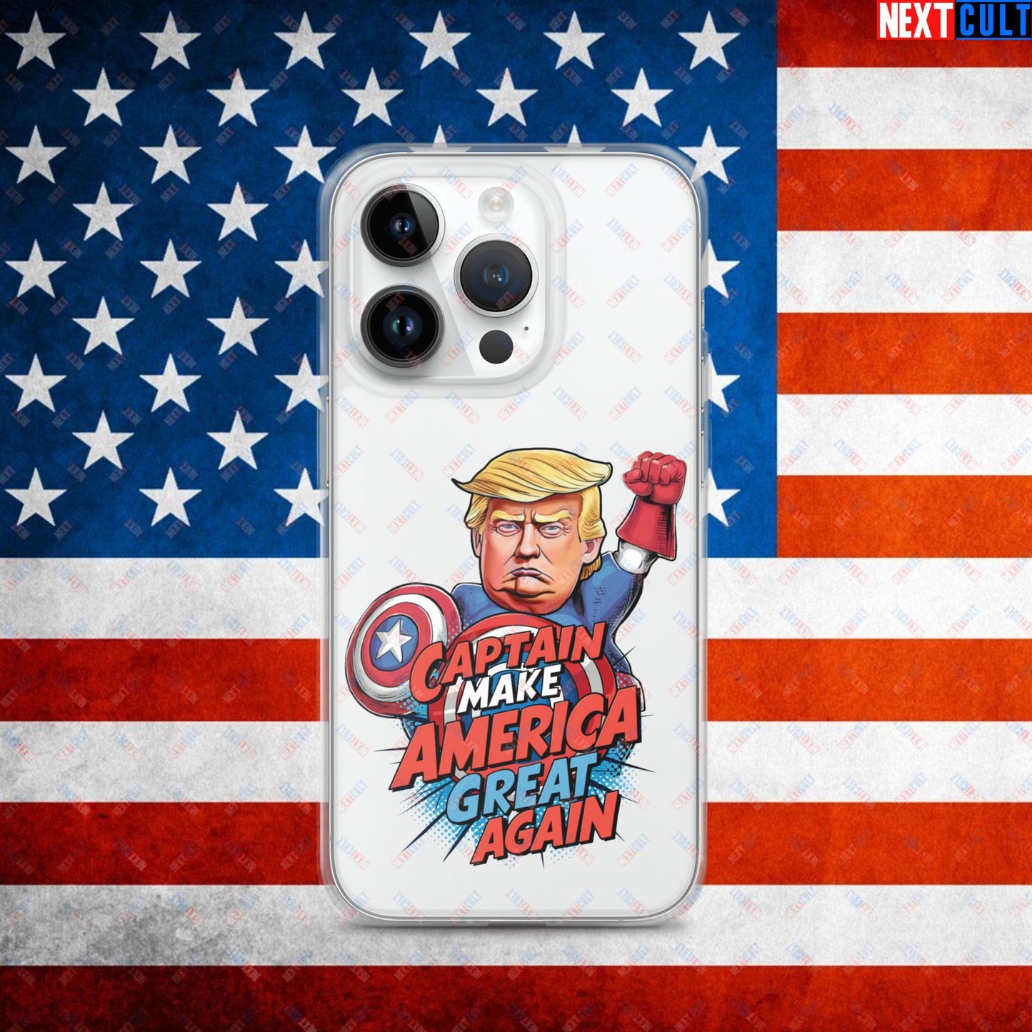 Funny Donald Trump Captain Make America Great Again MAGA Clear Case for iPhone iPhone 14 Pro Mobile Phone Cases Conspiracy Theories Donald Trump Politics Republicans Next Cult Brand