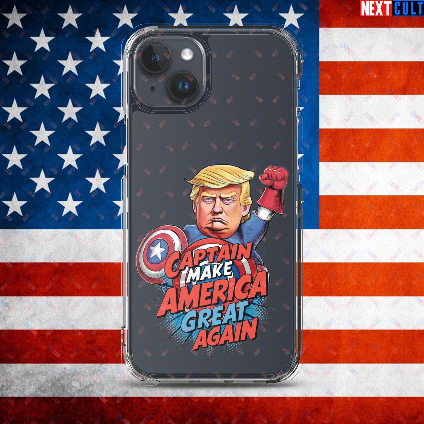Funny Donald Trump Captain Make America Great Again MAGA Clear Case for iPhone iPhone 15 Plus Mobile Phone Cases Conspiracy Theories Donald Trump Politics Republicans Next Cult Brand