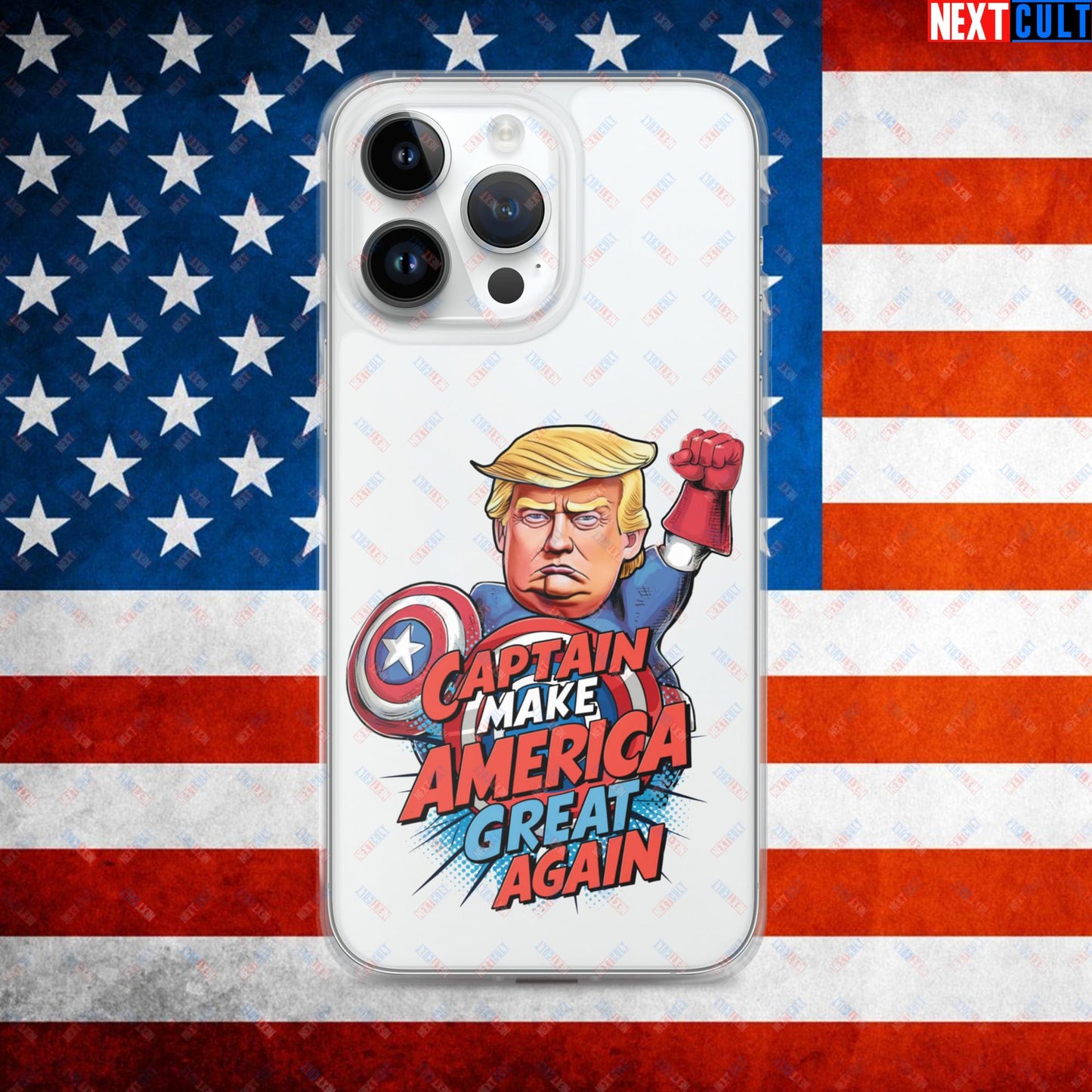Funny Donald Trump Captain Make America Great Again MAGA Clear Case for iPhone iPhone 14 Pro Max Mobile Phone Cases Conspiracy Theories Donald Trump Politics Republicans Next Cult Brand