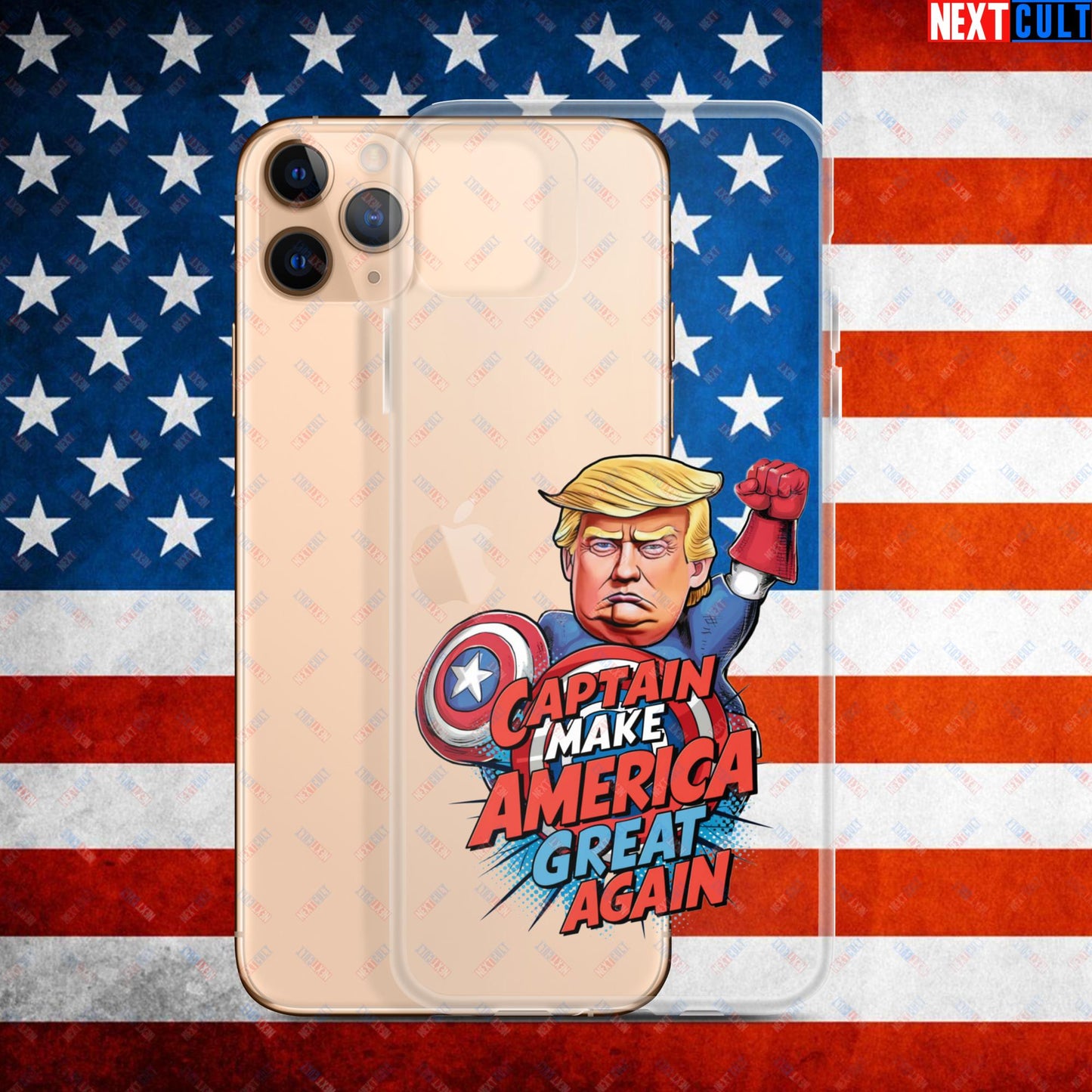 Funny Donald Trump Captain Make America Great Again MAGA Clear Case for iPhone iPhone 11 Pro Max Mobile Phone Cases Conspiracy Theories Donald Trump Politics Republicans Next Cult Brand