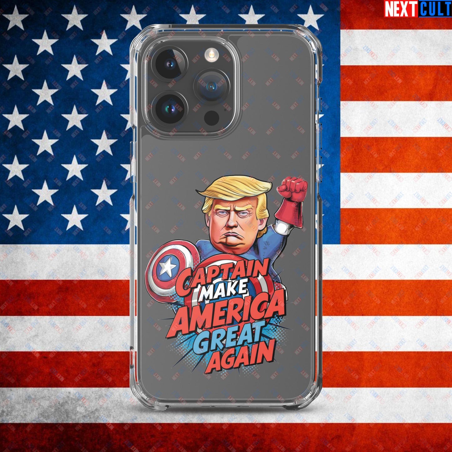 Funny Donald Trump Captain Make America Great Again MAGA Clear Case for iPhone iPhone 15 Pro Max Mobile Phone Cases Conspiracy Theories Donald Trump Politics Republicans Next Cult Brand