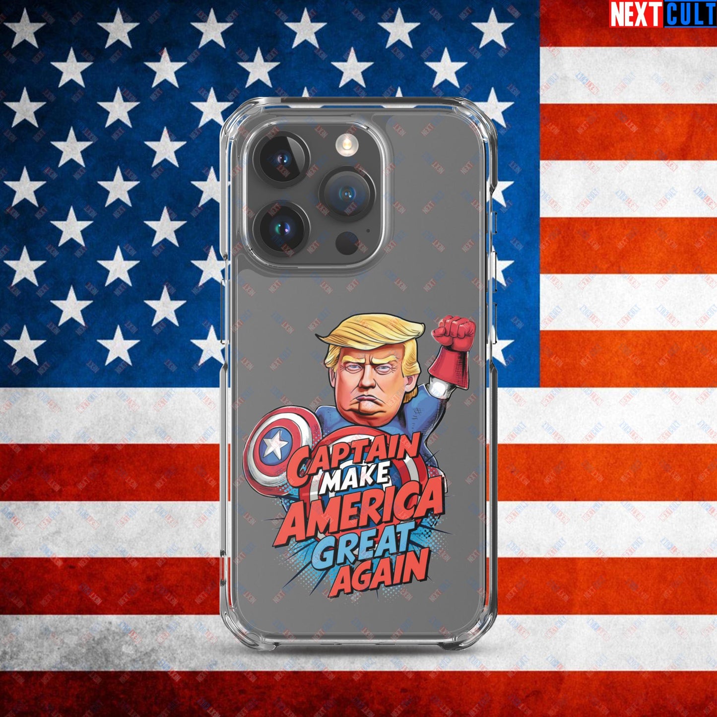 Funny Donald Trump Captain Make America Great Again MAGA Clear Case for iPhone iPhone 15 Pro Mobile Phone Cases Conspiracy Theories Donald Trump Politics Republicans Next Cult Brand