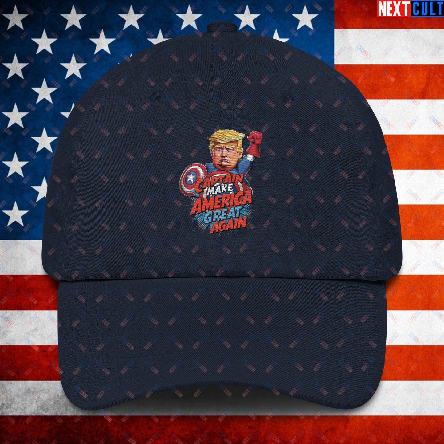 Funny Donald Trump Captain Make America Great Again MAGA Dad hat Navy Hats Conspiracy Theories Donald Trump Politics Republicans Next Cult Brand