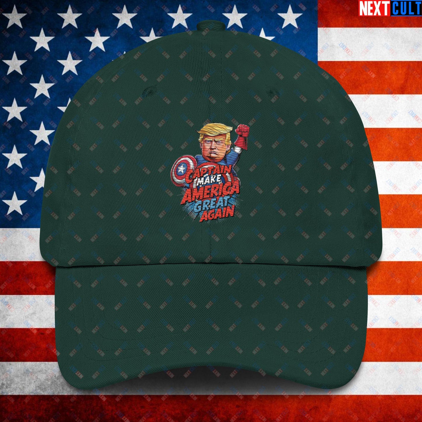 Funny Donald Trump Captain Make America Great Again MAGA Dad hat Spruce Hats Conspiracy Theories Donald Trump Politics Republicans Next Cult Brand