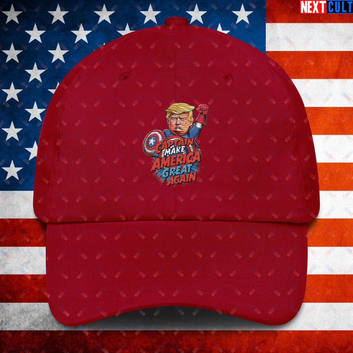 Funny Donald Trump Captain Make America Great Again MAGA Dad hat Cranberry Hats Conspiracy Theories Donald Trump Politics Republicans Next Cult Brand