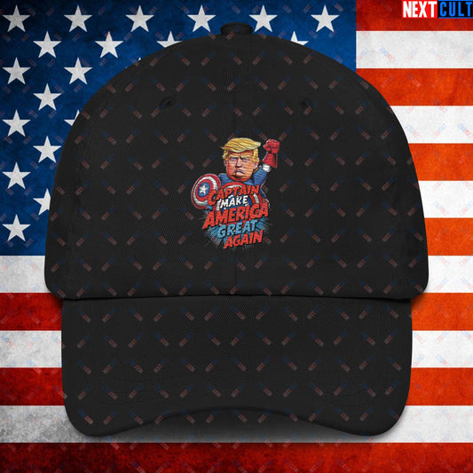Funny Donald Trump Captain Make America Great Again MAGA Dad hat Black Hats Conspiracy Theories Donald Trump Politics Republicans Next Cult Brand