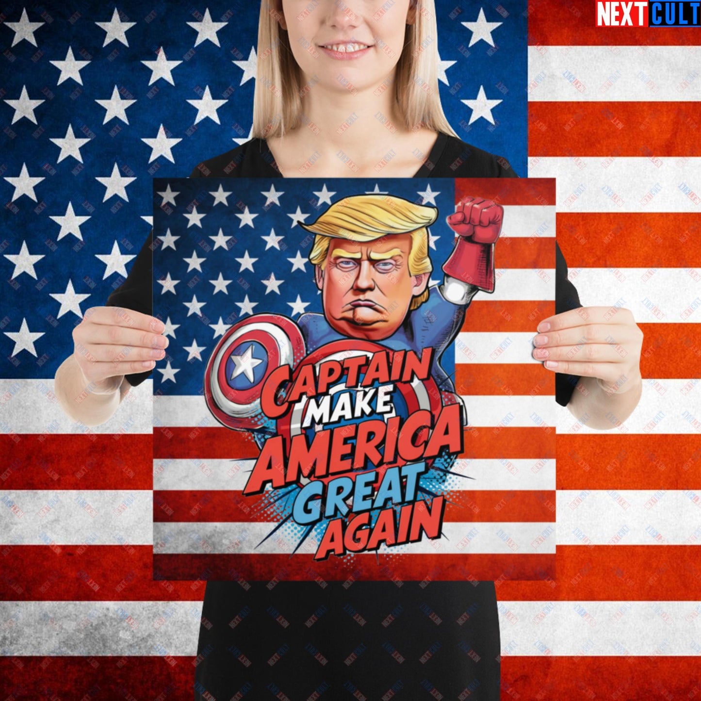 Funny Donald Trump Captain Make America Great Again MAGA Poster 16″×16″ Posters Conspiracy Theories Donald Trump Politics Republicans Next Cult Brand