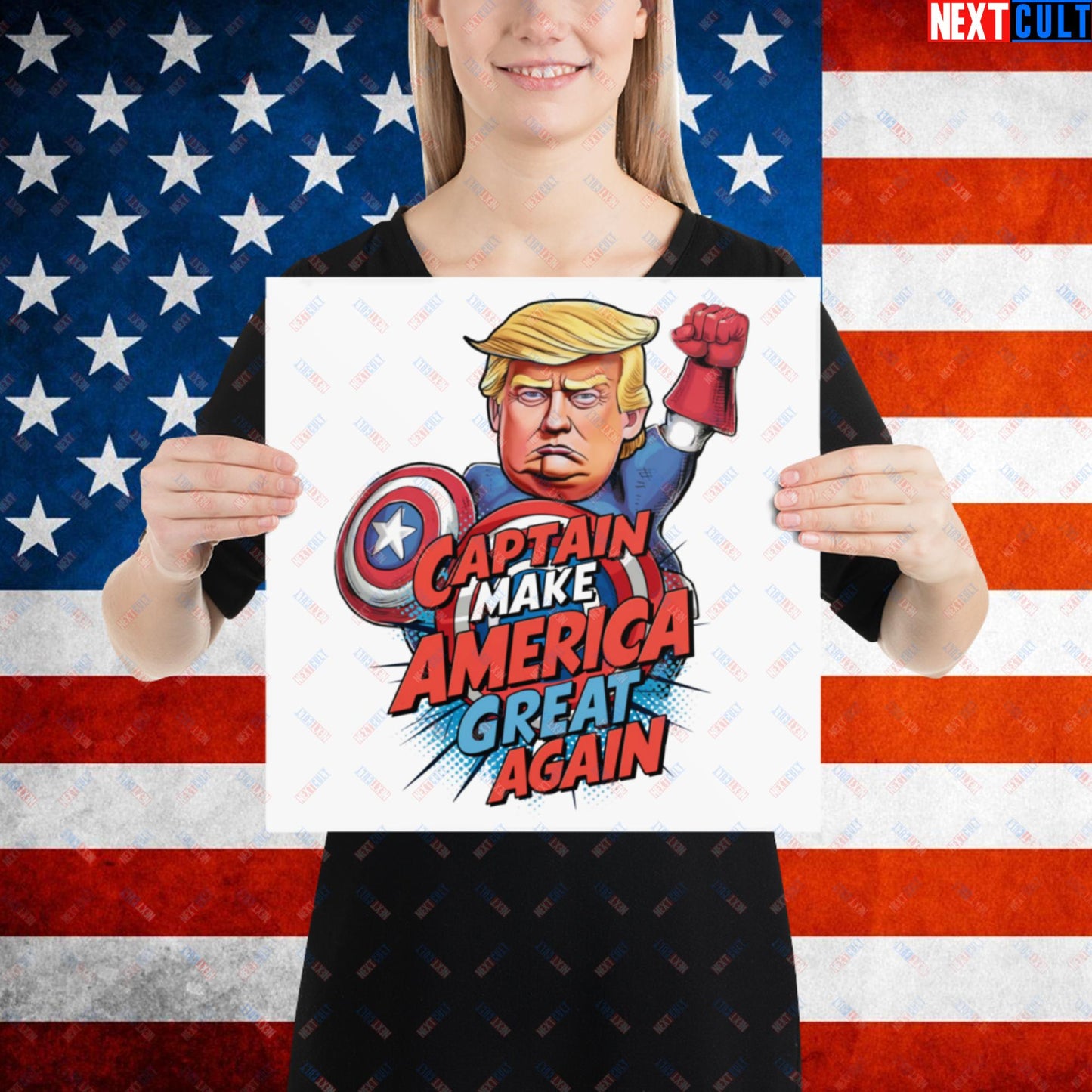 Funny Donald Trump Captain Make America Great Again MAGA Poster 14″×14″ Posters Conspiracy Theories Donald Trump Politics Republicans Next Cult Brand