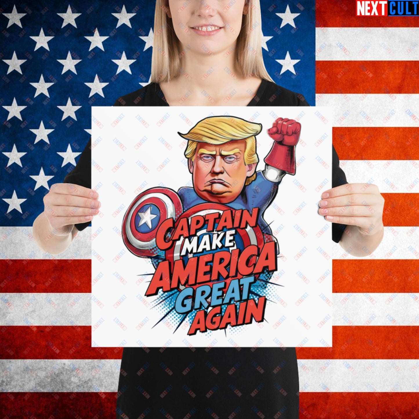 Funny Donald Trump Captain Make America Great Again MAGA Poster 16″×16″ Posters Conspiracy Theories Donald Trump Politics Republicans Next Cult Brand