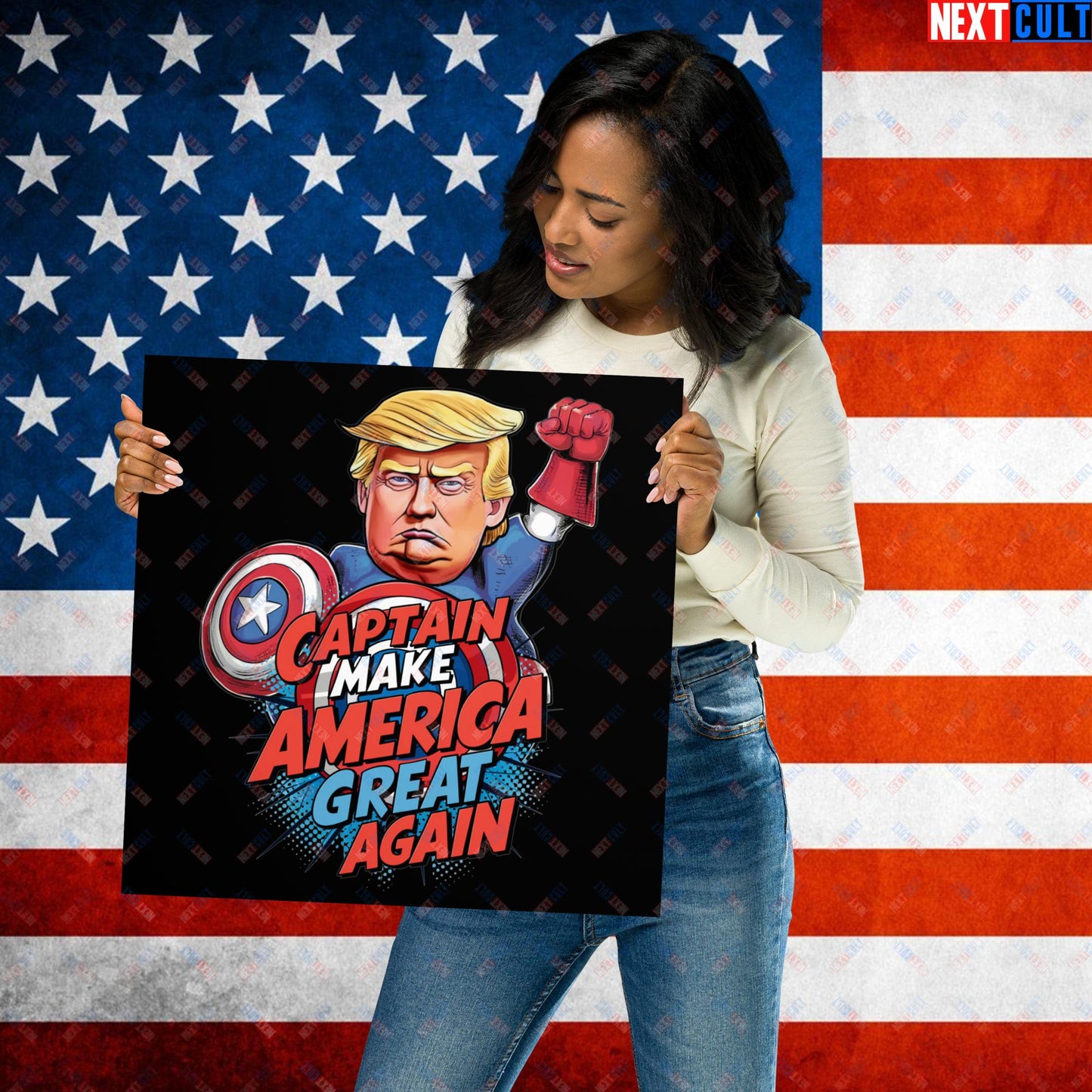 Funny Donald Trump Captain Make America Great Again MAGA Poster 16″×16″ Posters Conspiracy Theories Donald Trump Politics Republicans Next Cult Brand