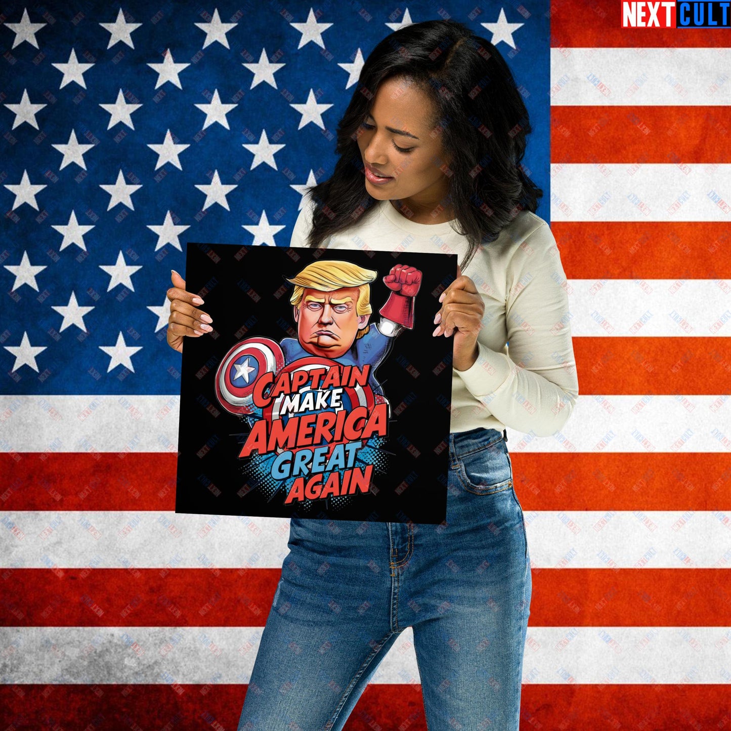 Funny Donald Trump Captain Make America Great Again MAGA Poster 12″×12″ Posters Conspiracy Theories Donald Trump Politics Republicans Next Cult Brand