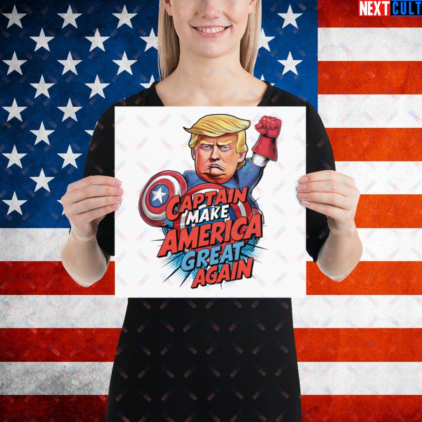 Funny Donald Trump Captain Make America Great Again MAGA Poster 12″×12″ Posters Conspiracy Theories Donald Trump Politics Republicans Next Cult Brand