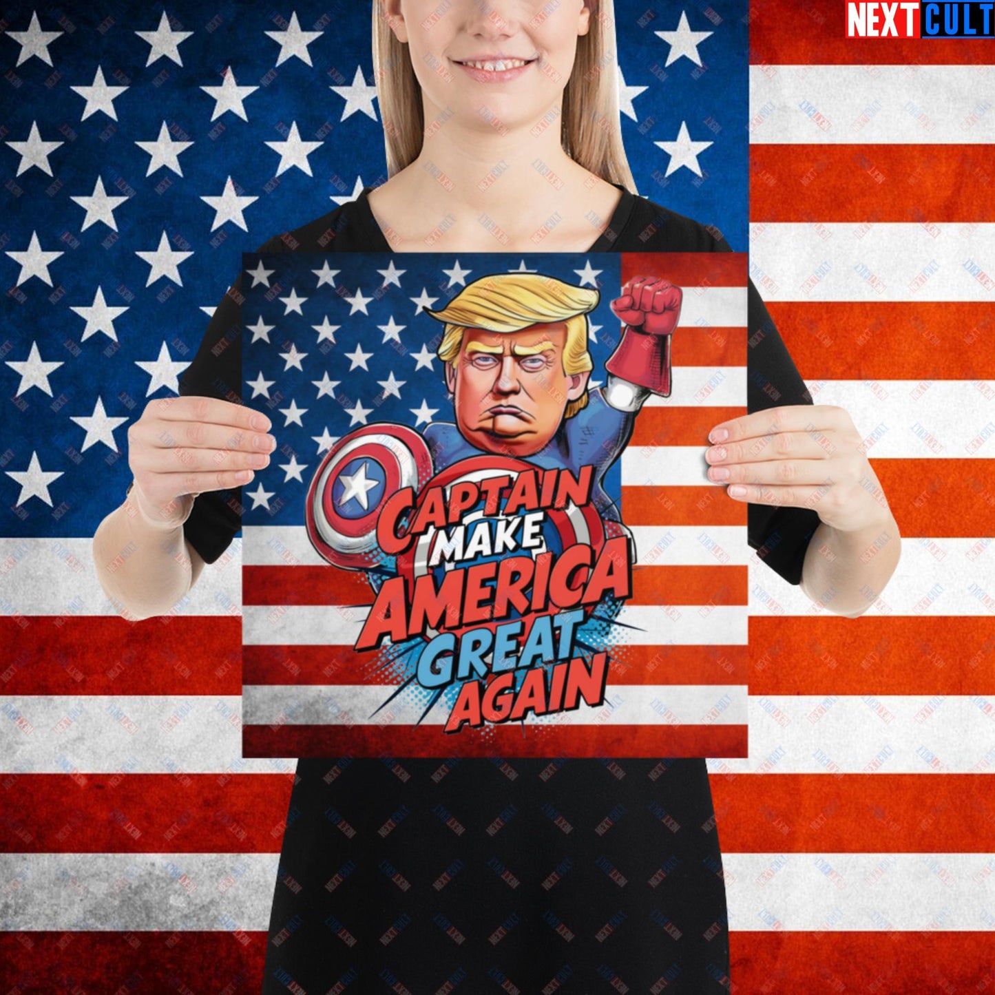 Funny Donald Trump Captain Make America Great Again MAGA Poster 14″×14″ Posters Conspiracy Theories Donald Trump Politics Republicans Next Cult Brand