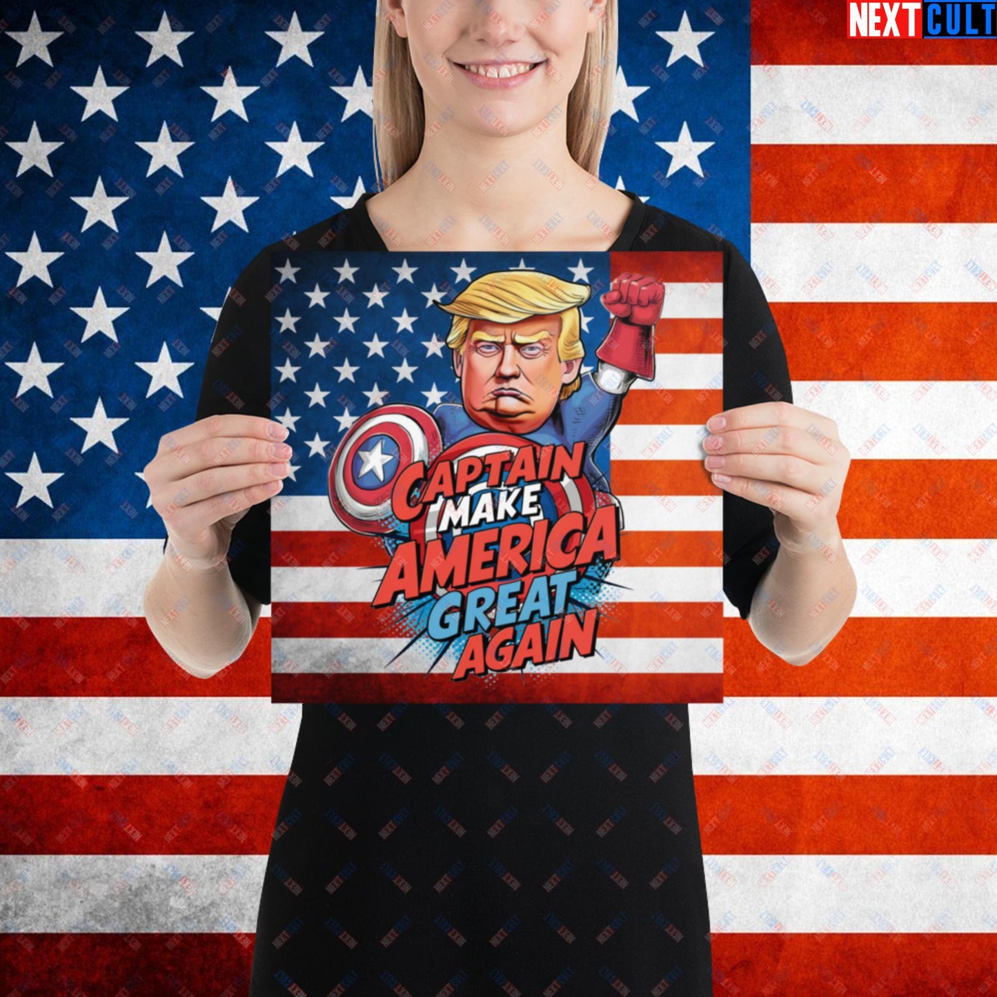 Funny Donald Trump Captain Make America Great Again MAGA Poster 12″×12″ Posters Conspiracy Theories Donald Trump Politics Republicans Next Cult Brand