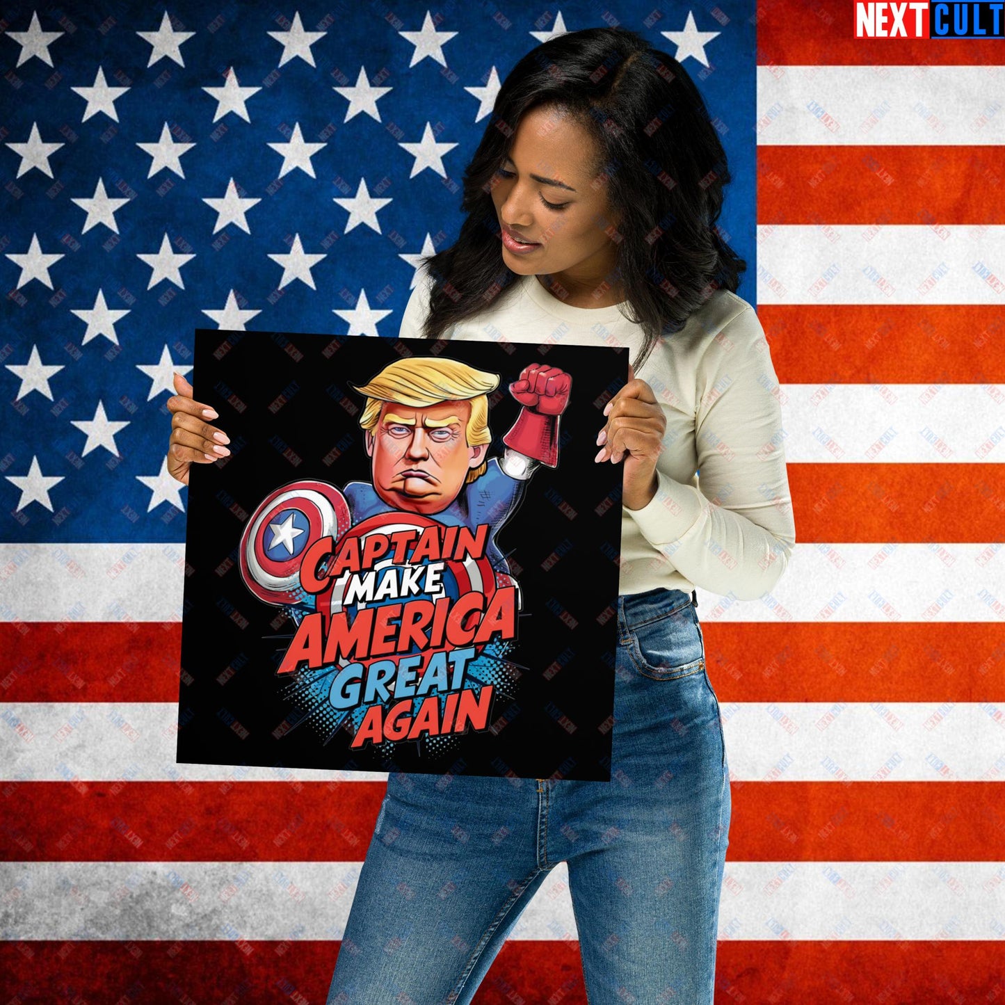 Funny Donald Trump Captain Make America Great Again MAGA Poster 14″×14″ Posters Conspiracy Theories Donald Trump Politics Republicans Next Cult Brand