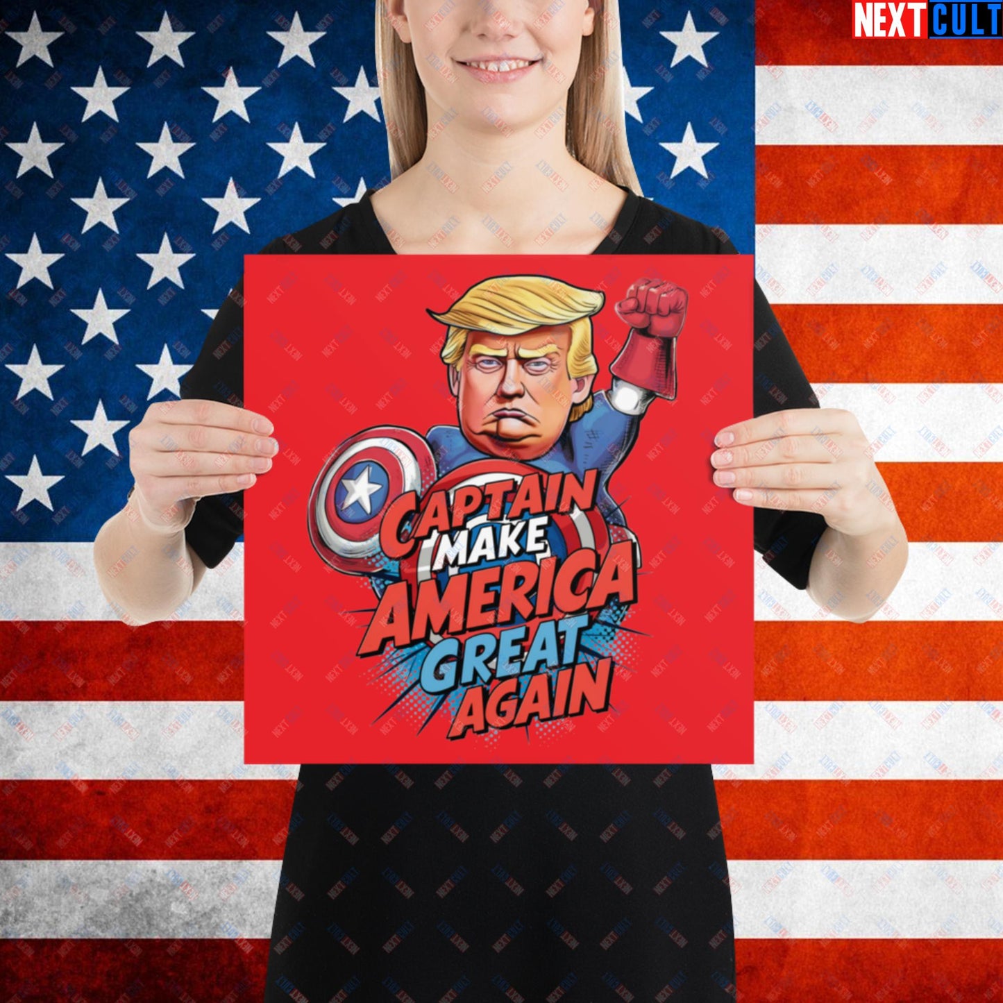 Funny Donald Trump Captain Make America Great Again MAGA Poster 14″×14″ Posters Conspiracy Theories Donald Trump Politics Republicans Next Cult Brand