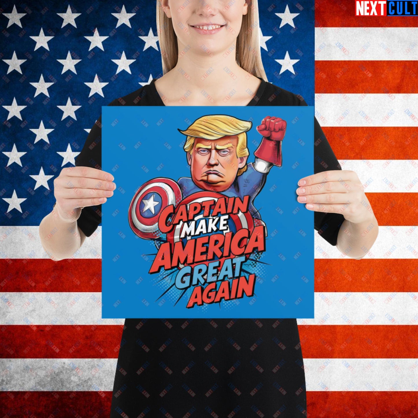 Funny Donald Trump Captain Make America Great Again MAGA Poster 14″×14″ Posters Conspiracy Theories Donald Trump Politics Republicans Next Cult Brand