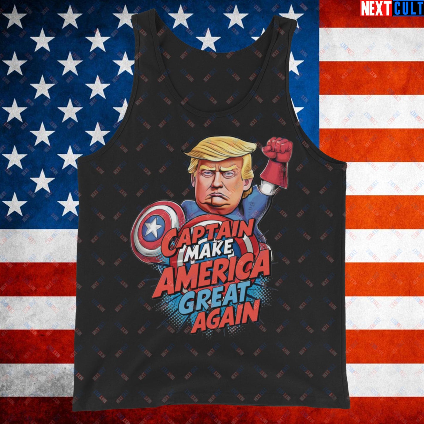 Funny Donald Trump Captain Make America Great Again MAGA Tank Top Black Tank Tops Conspiracy Theories Donald Trump Politics Republicans Next Cult Brand