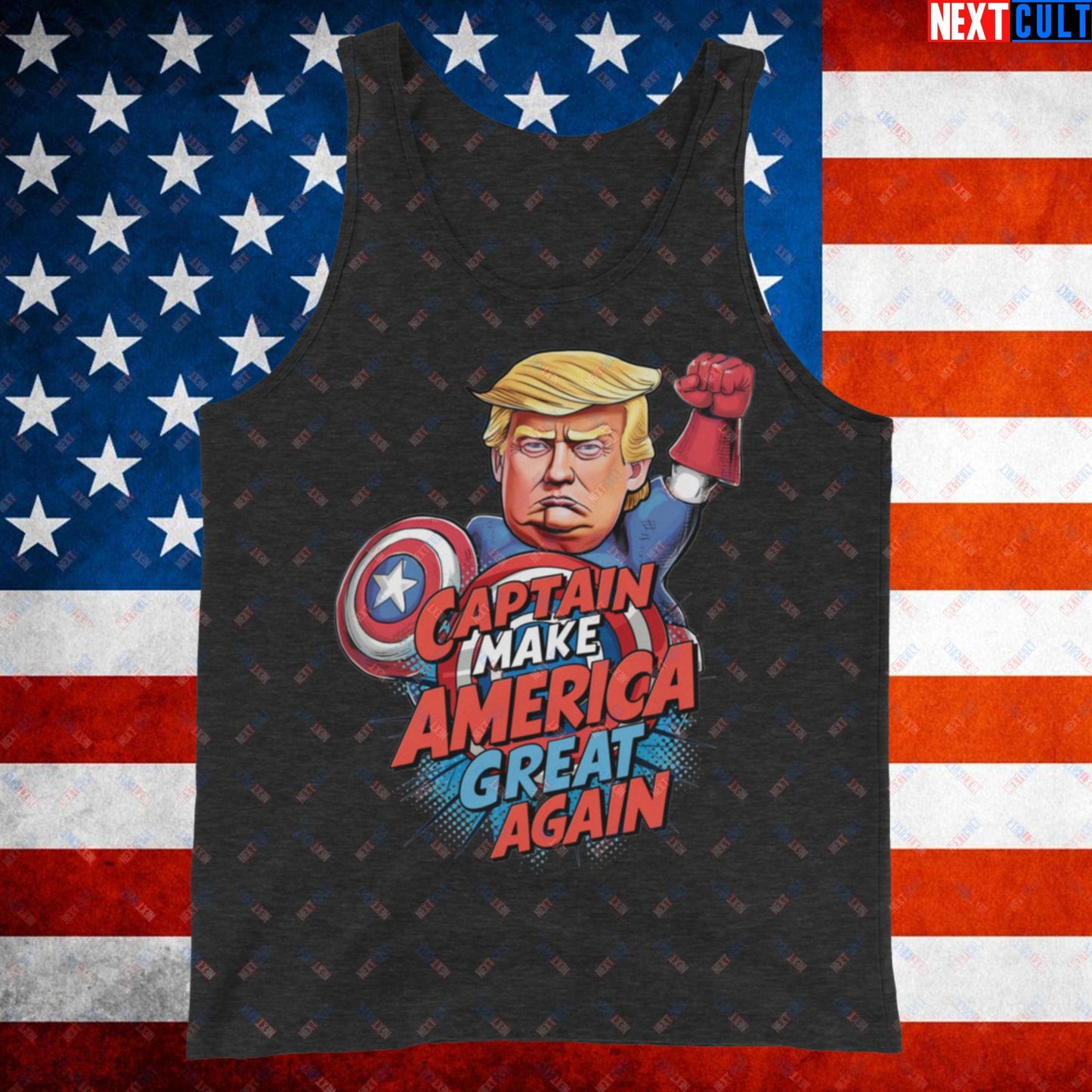 Funny Donald Trump Captain Make America Great Again MAGA Tank Top Charcoal-Black Triblend Tank Tops Conspiracy Theories Donald Trump Politics Republicans Next Cult Brand