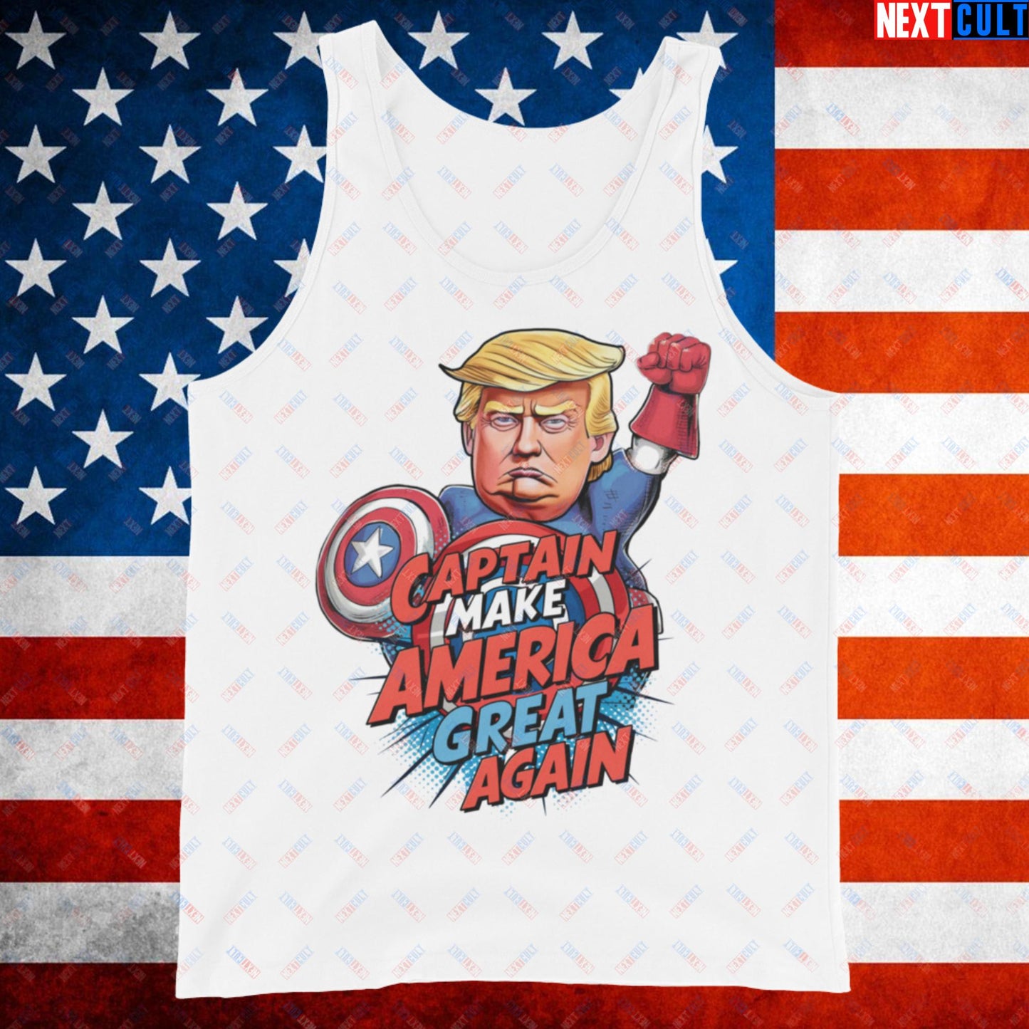 Funny Donald Trump Captain Make America Great Again MAGA Tank Top White Tank Tops Conspiracy Theories Donald Trump Politics Republicans Next Cult Brand
