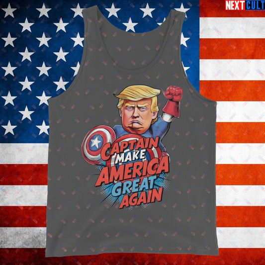 Funny Donald Trump Captain Make America Great Again MAGA Tank Top Asphalt Tank Tops Conspiracy Theories Donald Trump Politics Republicans Next Cult Brand