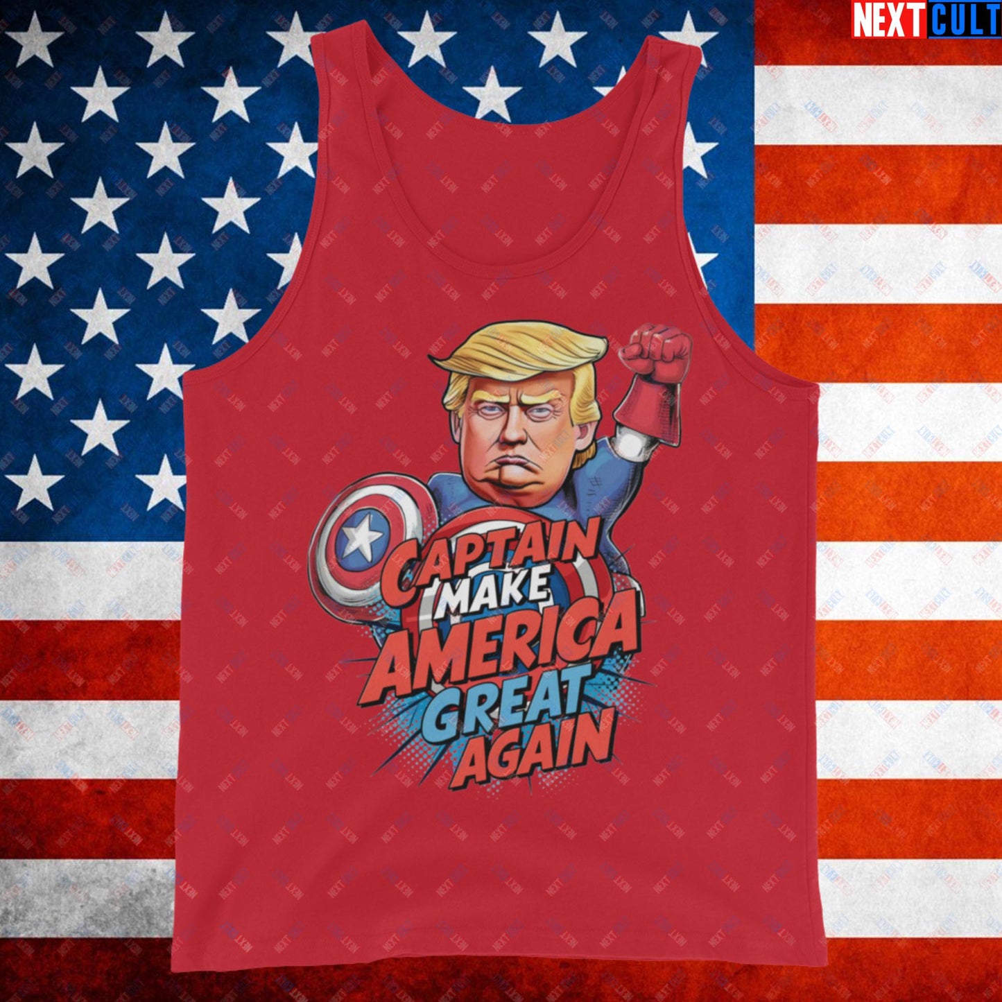 Funny Donald Trump Captain Make America Great Again MAGA Tank Top Red Tank Tops Conspiracy Theories Donald Trump Politics Republicans Next Cult Brand