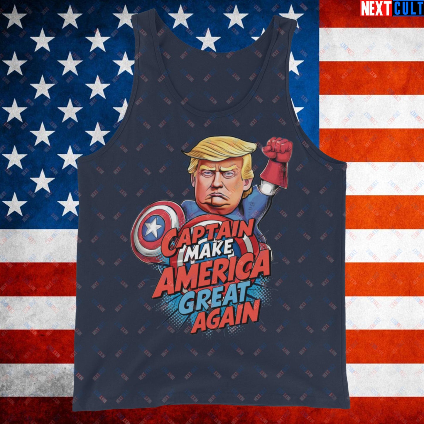 Funny Donald Trump Captain Make America Great Again MAGA Tank Top Navy Tank Tops Conspiracy Theories Donald Trump Politics Republicans Next Cult Brand