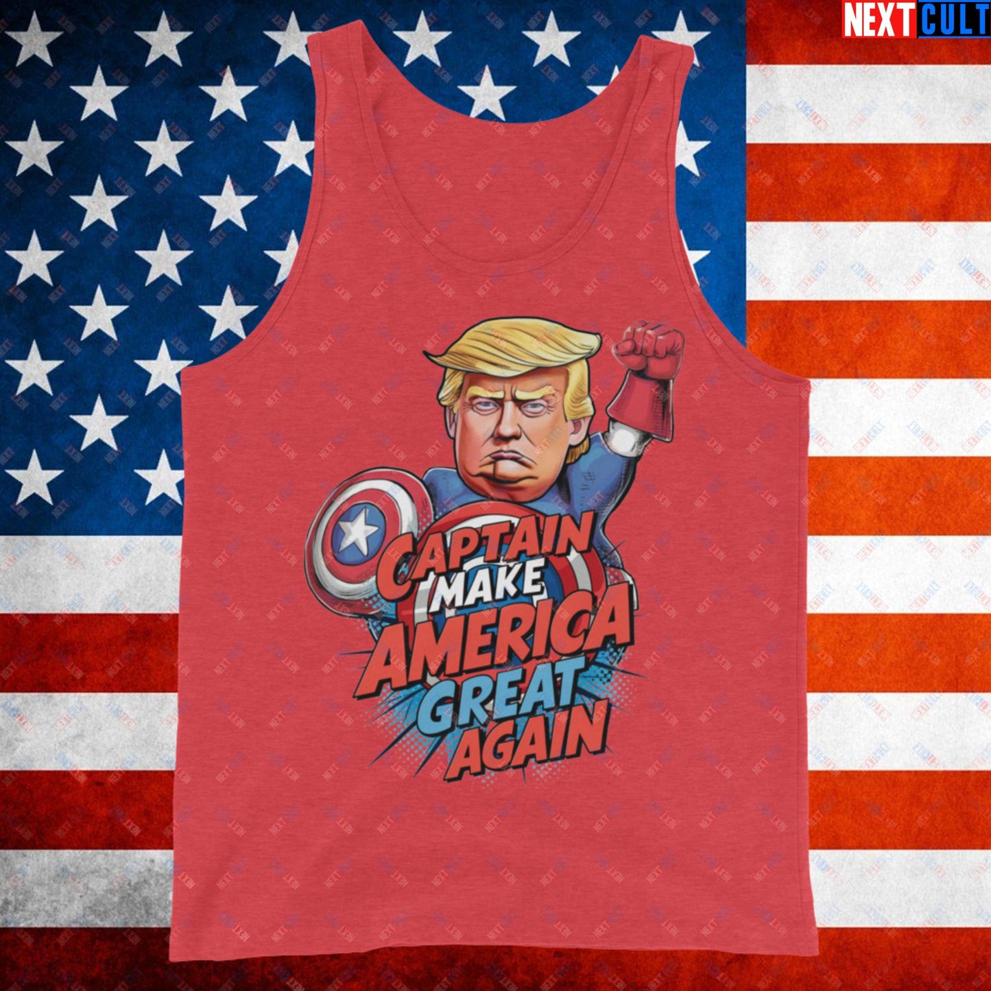 Funny Donald Trump Captain Make America Great Again MAGA Tank Top Red Triblend Tank Tops Conspiracy Theories Donald Trump Politics Republicans Next Cult Brand