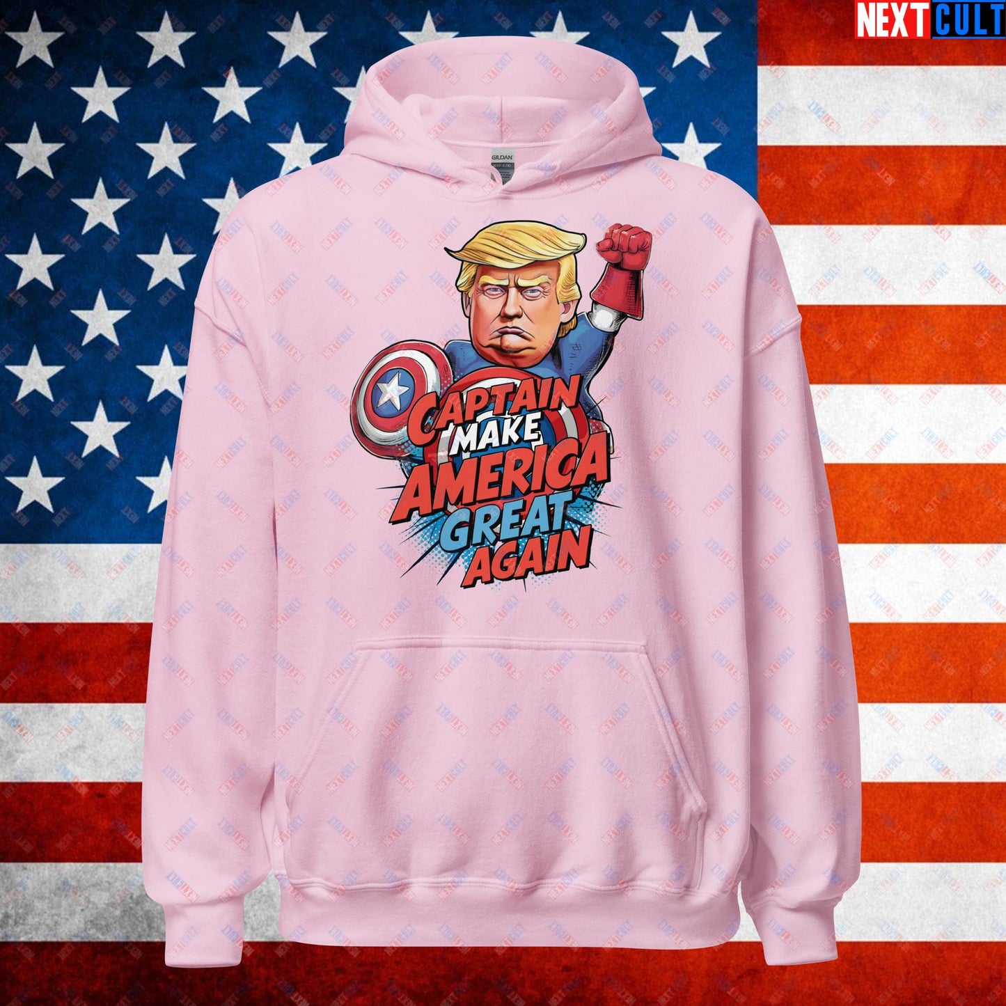 Funny Donald Trump Captain Make America Great Again MAGA Unisex Hoodie Light Pink Hoodies Conspiracy Theories Donald Trump Politics Republicans Next Cult Brand