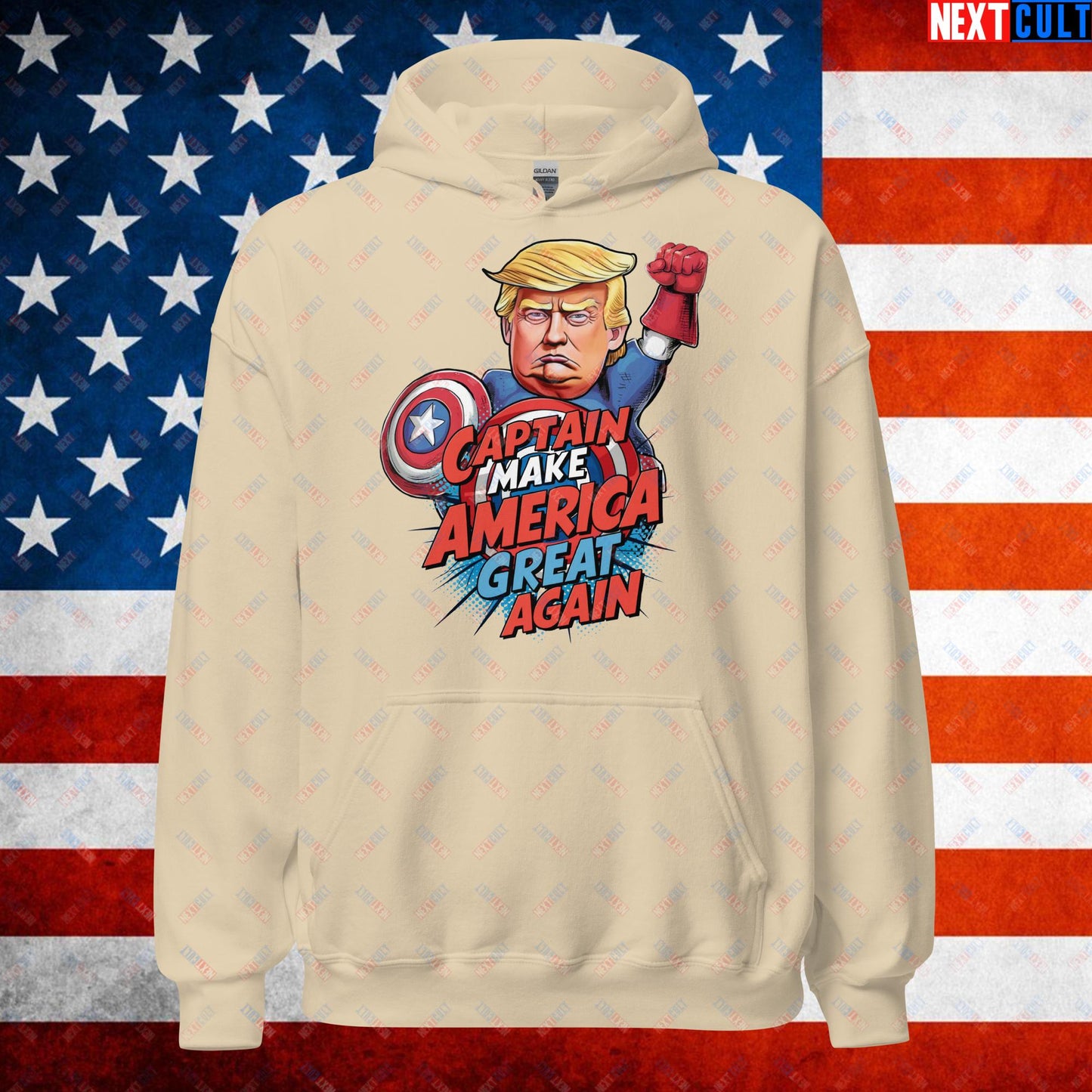Funny Donald Trump Captain Make America Great Again MAGA Unisex Hoodie Sand Hoodies Conspiracy Theories Donald Trump Politics Republicans Next Cult Brand