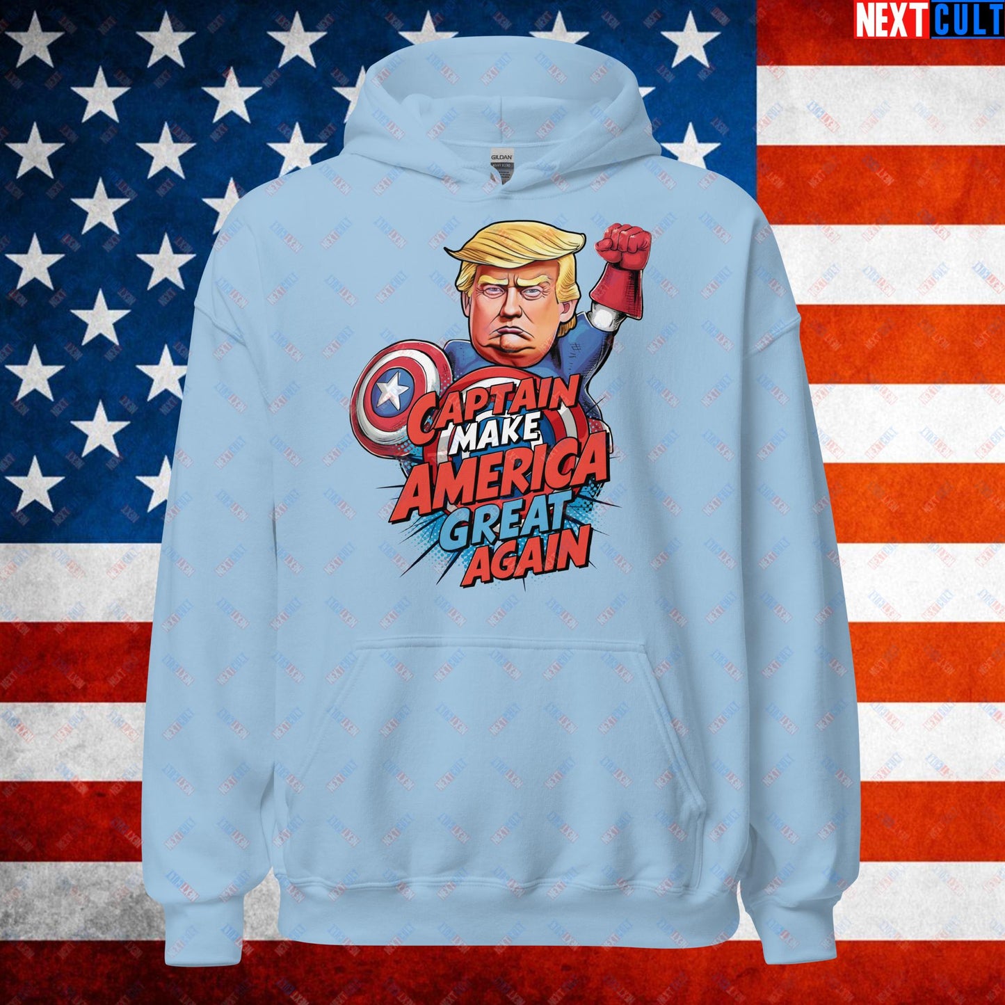 Funny Donald Trump Captain Make America Great Again MAGA Unisex Hoodie Light Blue Hoodies Conspiracy Theories Donald Trump Politics Republicans Next Cult Brand