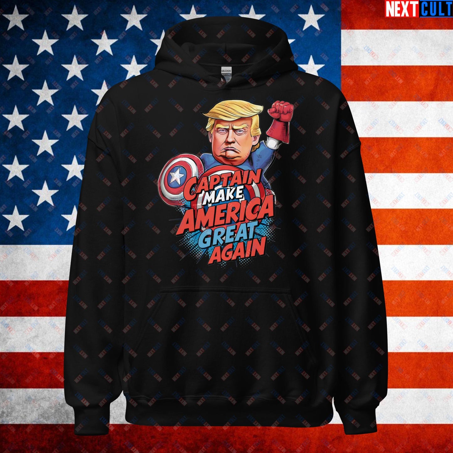 Funny Donald Trump Captain Make America Great Again MAGA Unisex Hoodie Black Hoodies Conspiracy Theories Donald Trump Politics Republicans Next Cult Brand