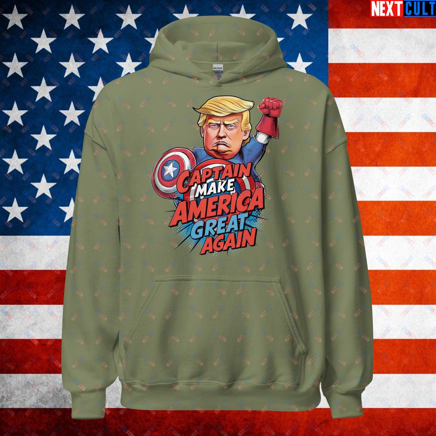 Funny Donald Trump Captain Make America Great Again MAGA Unisex Hoodie Military Green Hoodies Conspiracy Theories Donald Trump Politics Republicans Next Cult Brand