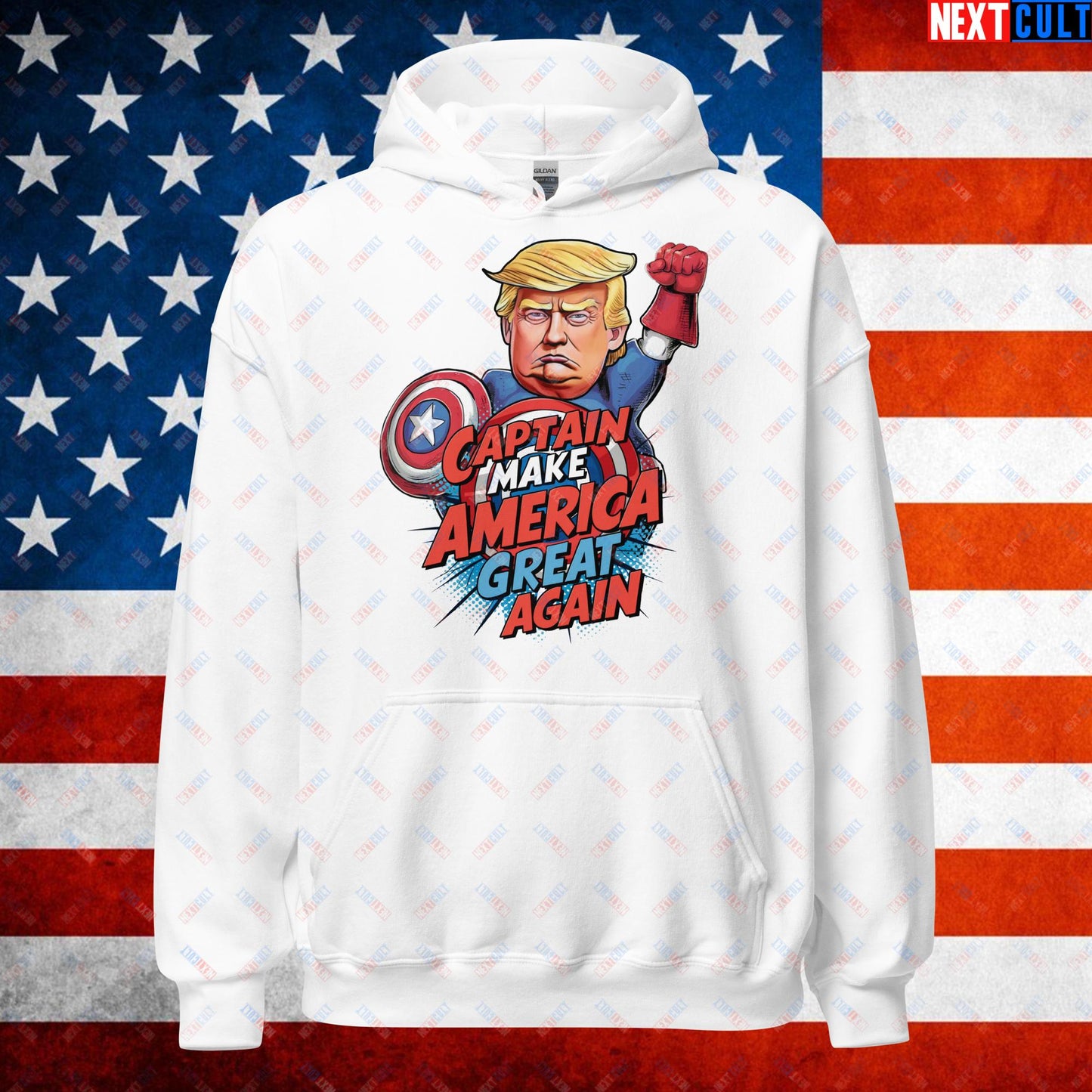Funny Donald Trump Captain Make America Great Again MAGA Unisex Hoodie White Hoodies Conspiracy Theories Donald Trump Politics Republicans Next Cult Brand