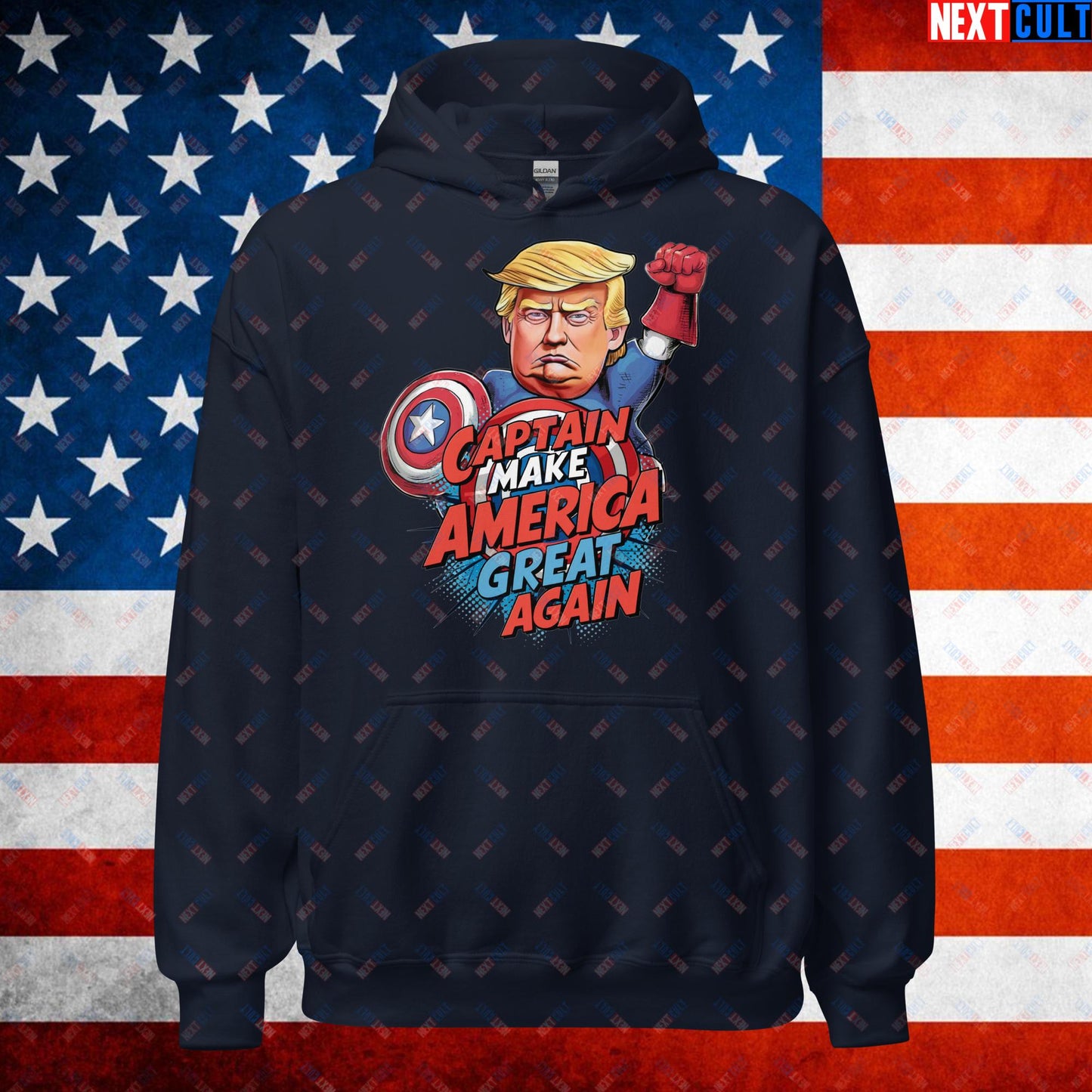 Funny Donald Trump Captain Make America Great Again MAGA Unisex Hoodie Navy Hoodies Conspiracy Theories Donald Trump Politics Republicans Next Cult Brand