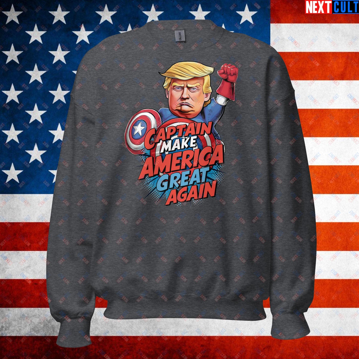 Funny Donald Trump Captain Make America Great Again MAGA Unisex Sweatshirt Dark Heather Sweatshirts Conspiracy Theories Donald Trump Politics Republicans Next Cult Brand