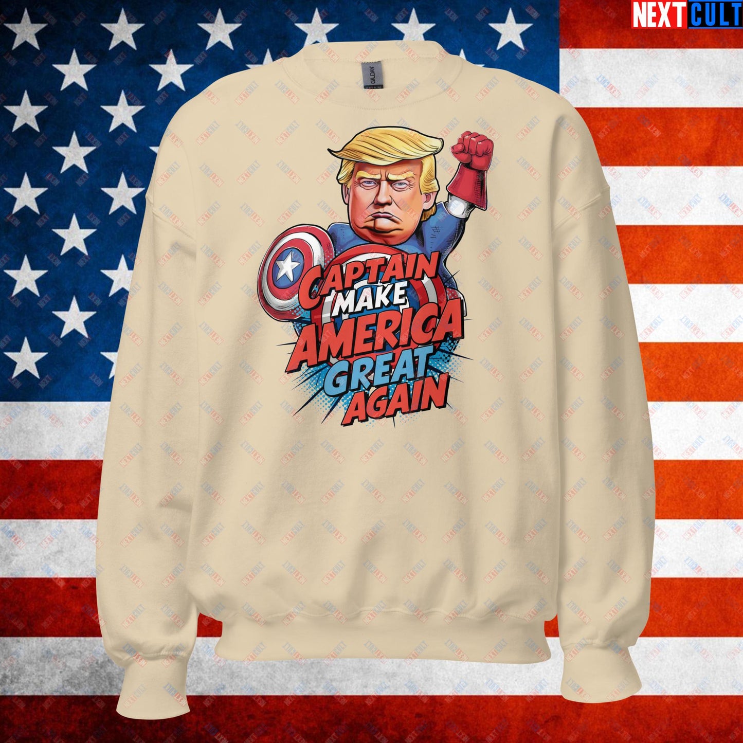Funny Donald Trump Captain Make America Great Again MAGA Unisex Sweatshirt Sand Sweatshirts Conspiracy Theories Donald Trump Politics Republicans Next Cult Brand