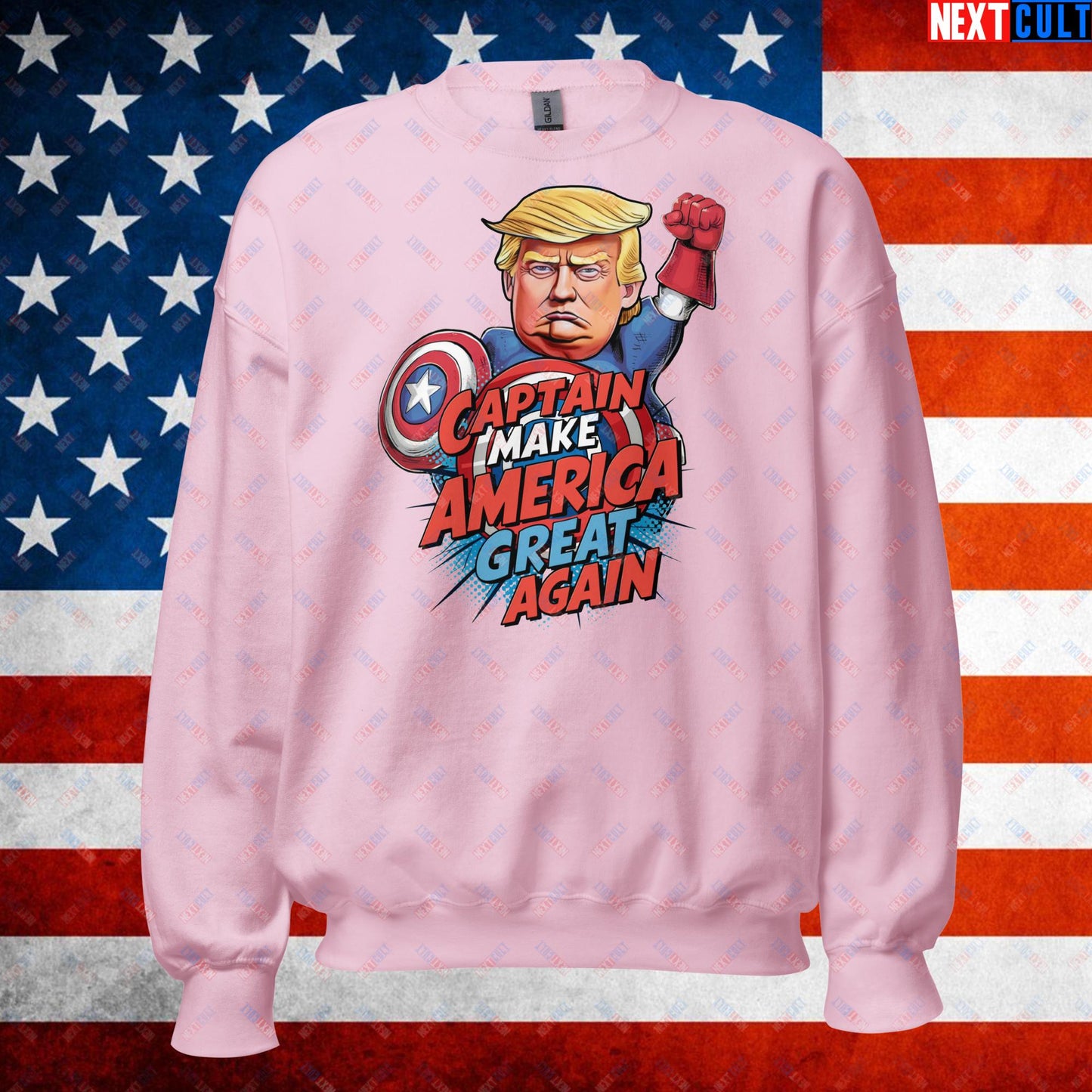 Funny Donald Trump Captain Make America Great Again MAGA Unisex Sweatshirt Light Pink Sweatshirts Conspiracy Theories Donald Trump Politics Republicans Next Cult Brand