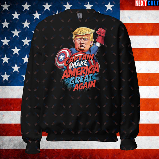 Funny Donald Trump Captain Make America Great Again MAGA Unisex Sweatshirt Black Sweatshirts Conspiracy Theories Donald Trump Politics Republicans Next Cult Brand