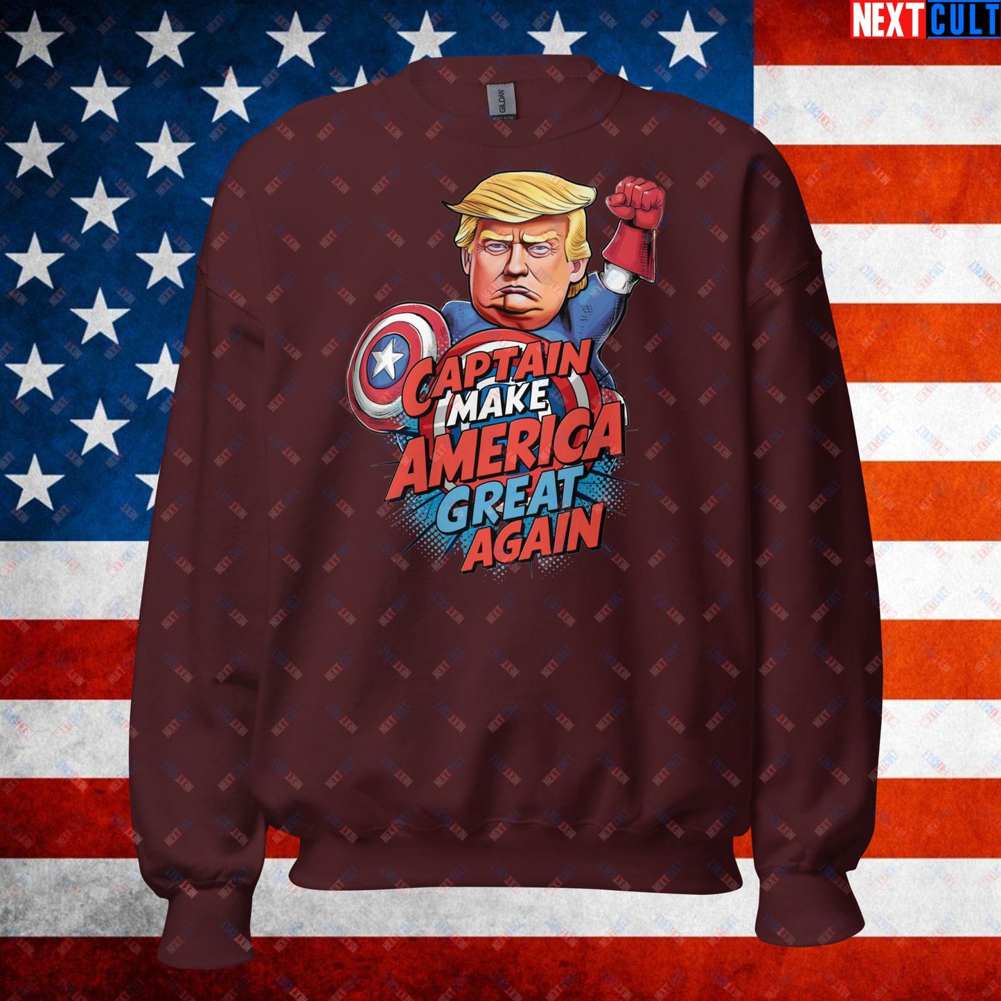 Funny Donald Trump Captain Make America Great Again MAGA Unisex Sweatshirt Maroon Sweatshirts Conspiracy Theories Donald Trump Politics Republicans Next Cult Brand