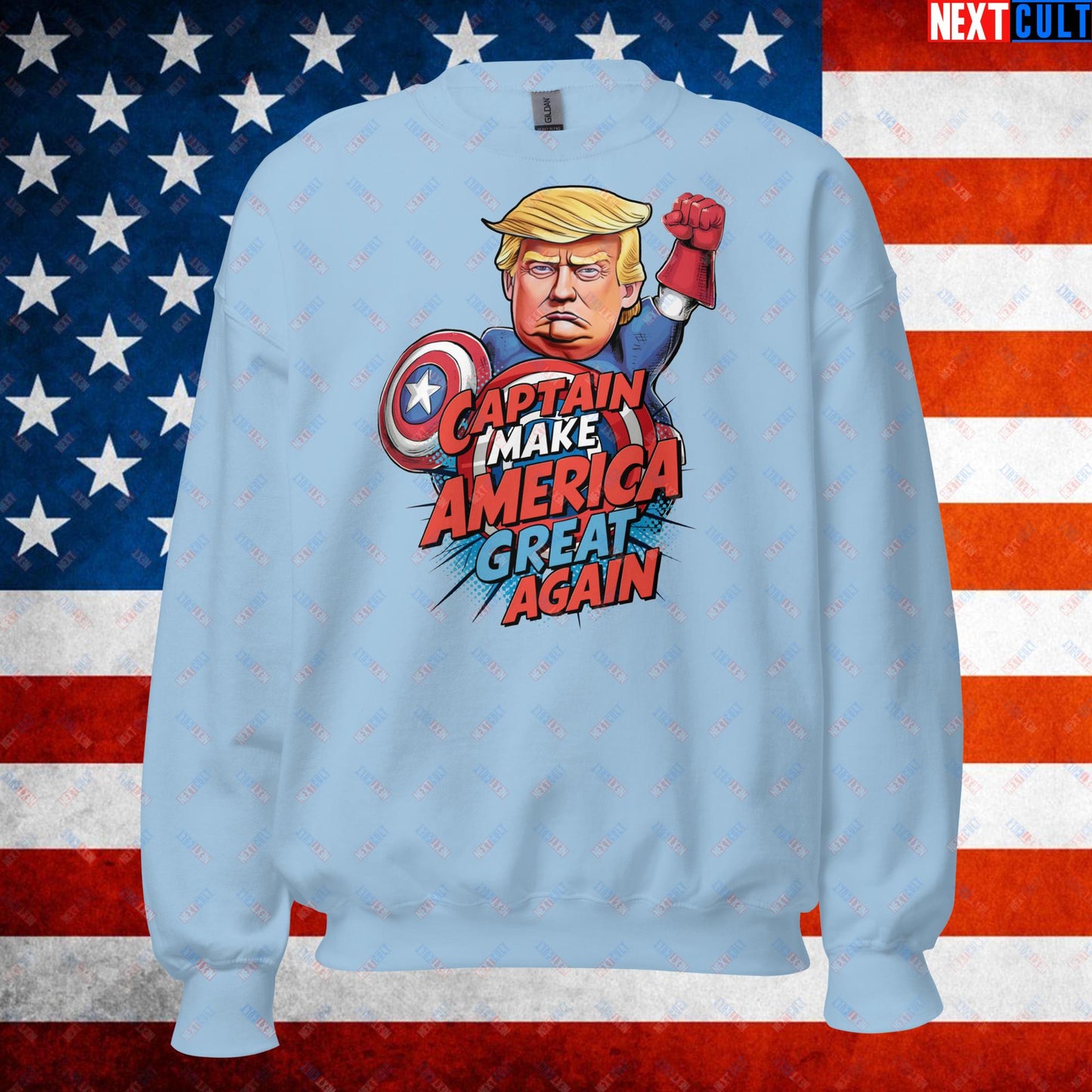 Funny Donald Trump Captain Make America Great Again MAGA Unisex Sweatshirt Light Blue Sweatshirts Conspiracy Theories Donald Trump Politics Republicans Next Cult Brand