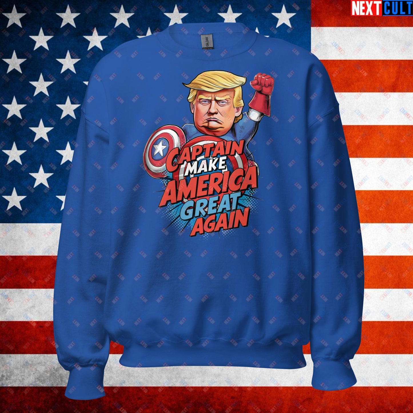 Funny Donald Trump Captain Make America Great Again MAGA Unisex Sweatshirt Royal Sweatshirts Conspiracy Theories Donald Trump Politics Republicans Next Cult Brand