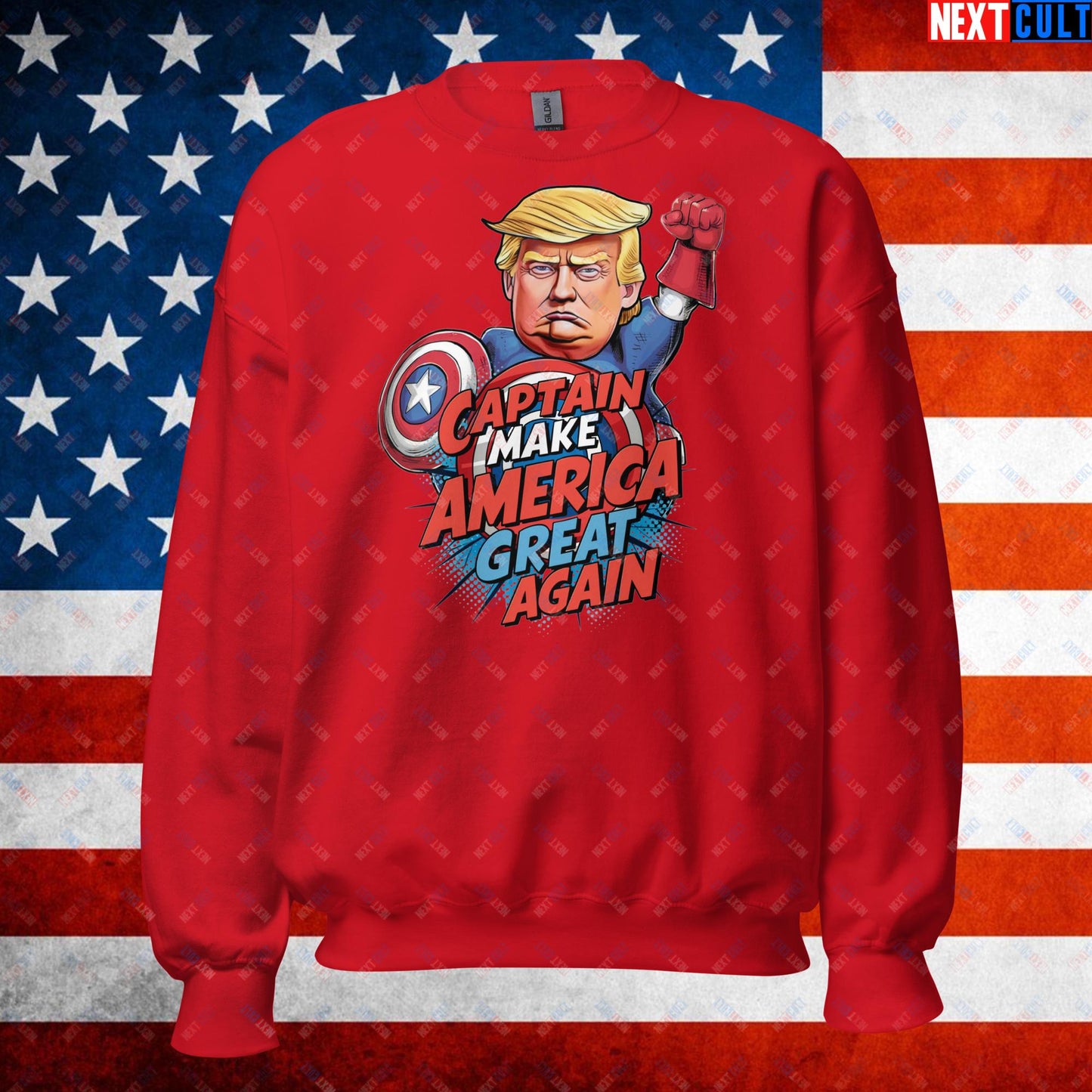 Funny Donald Trump Captain Make America Great Again MAGA Unisex Sweatshirt Red Sweatshirts Conspiracy Theories Donald Trump Politics Republicans Next Cult Brand