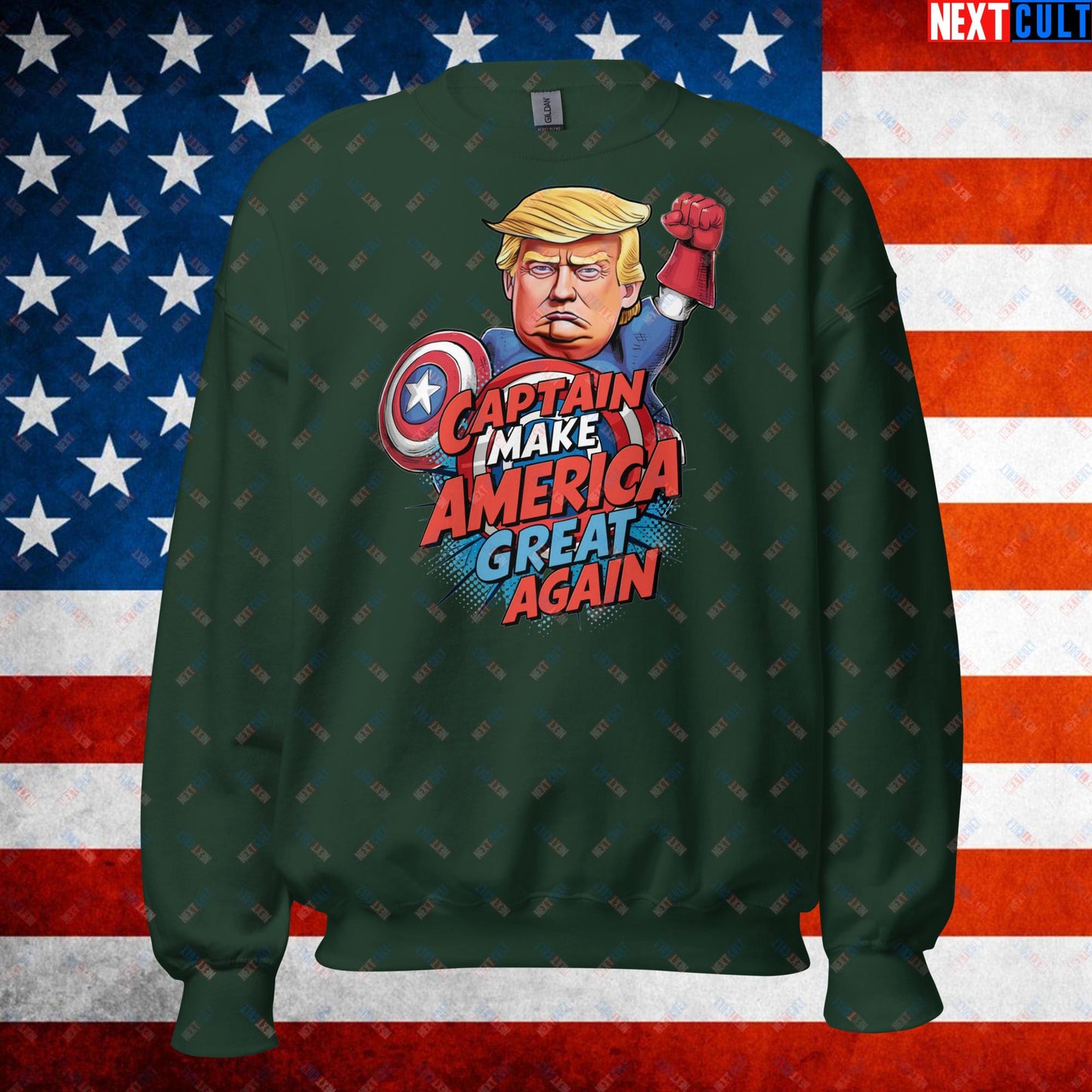 Funny Donald Trump Captain Make America Great Again MAGA Unisex Sweatshirt Forest Green Sweatshirts Conspiracy Theories Donald Trump Politics Republicans Next Cult Brand